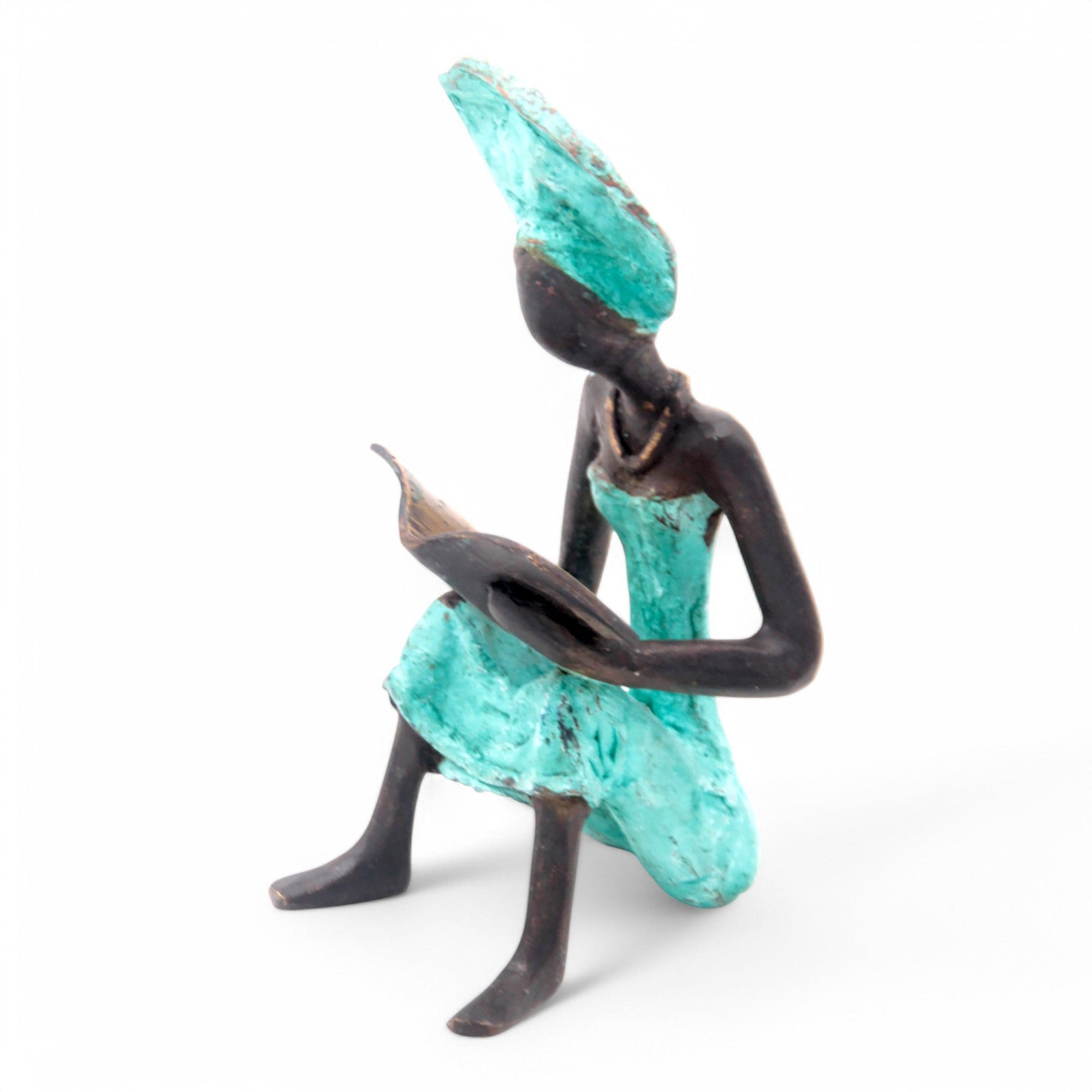 Bronze assis à poser 25 cm turquoise n°5 Bronzes d'Afrique