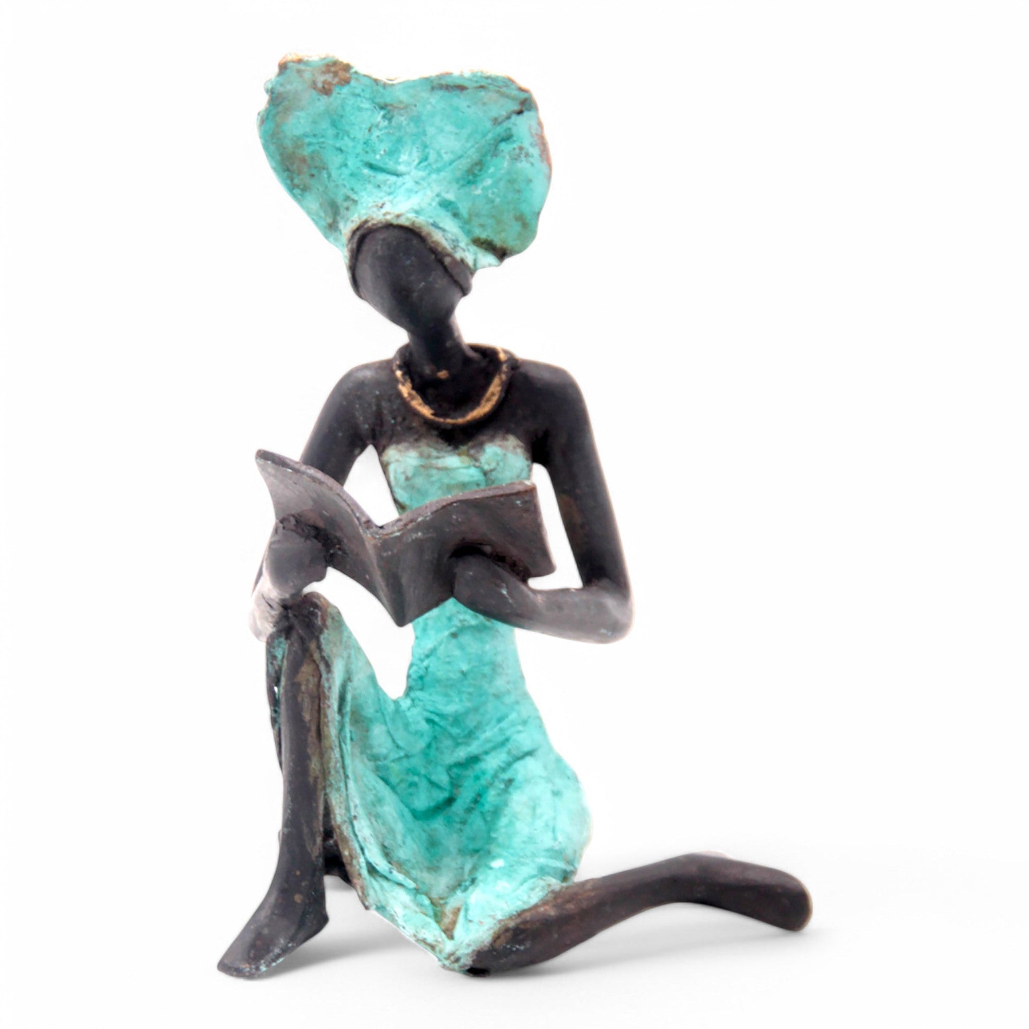 Bronze assis à poser 25 cm turquoise n°7 Bronzes d'Afrique