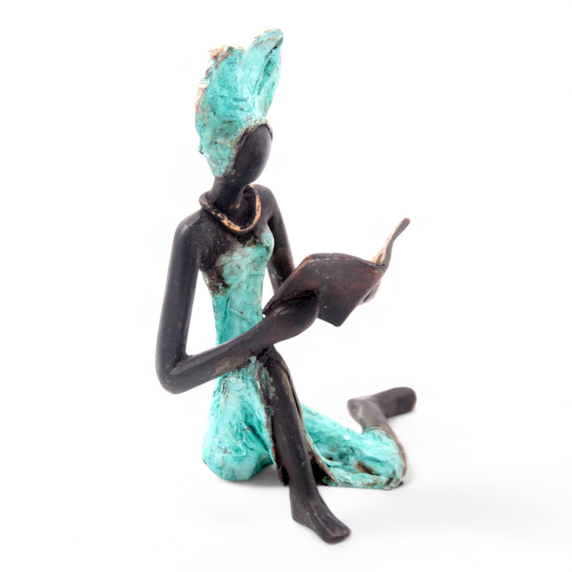 Bronze assis à poser 25 cm turquoise n°7 Bronzes d'Afrique