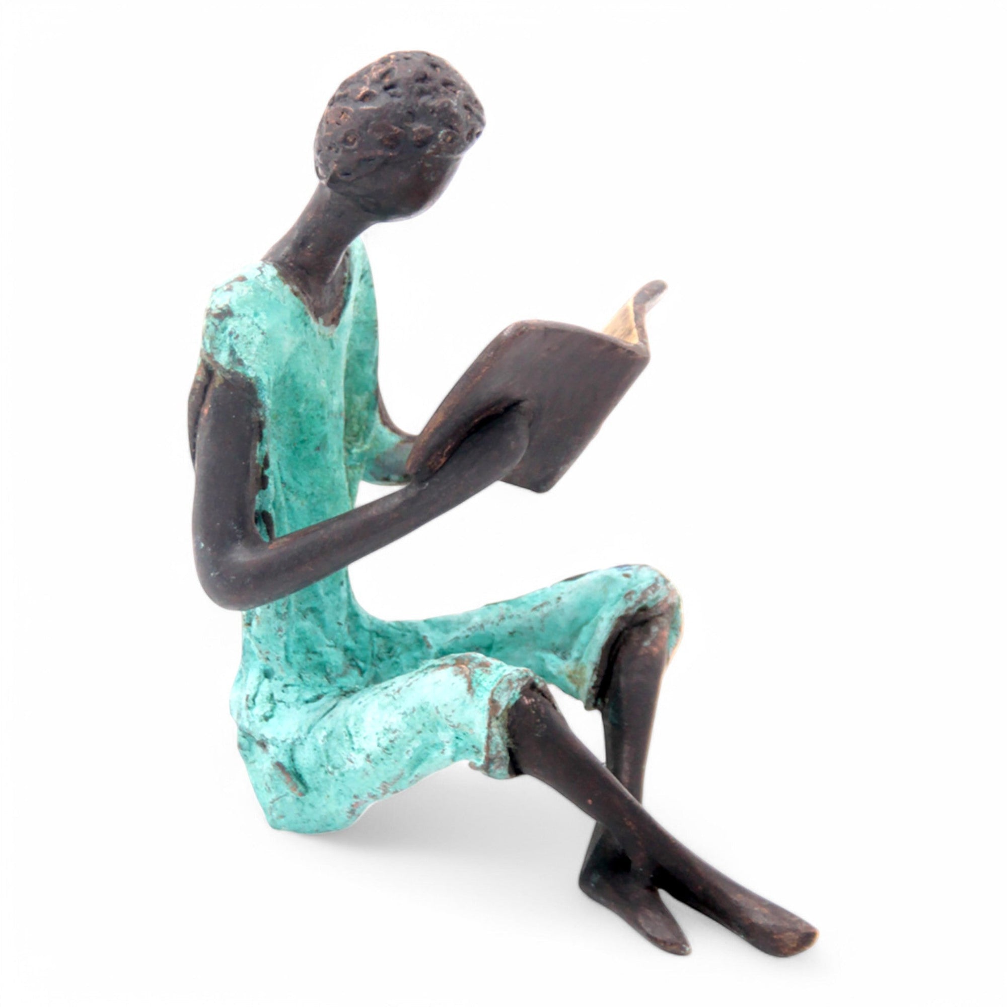 Bronze assis à poser 25 cm turquoise n°8 Bronzes d'Afrique