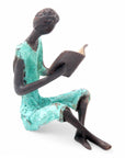 Bronze assis à poser 25 cm turquoise n°8 Bronzes d'Afrique