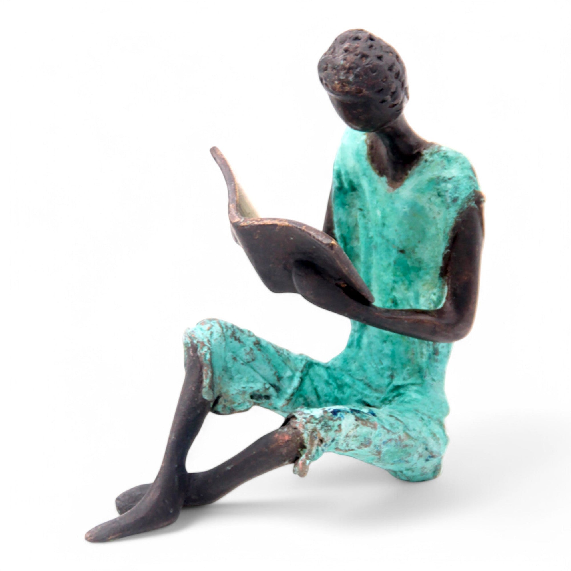 Bronze assis à poser 25 cm turquoise n°8 Bronzes d'Afrique