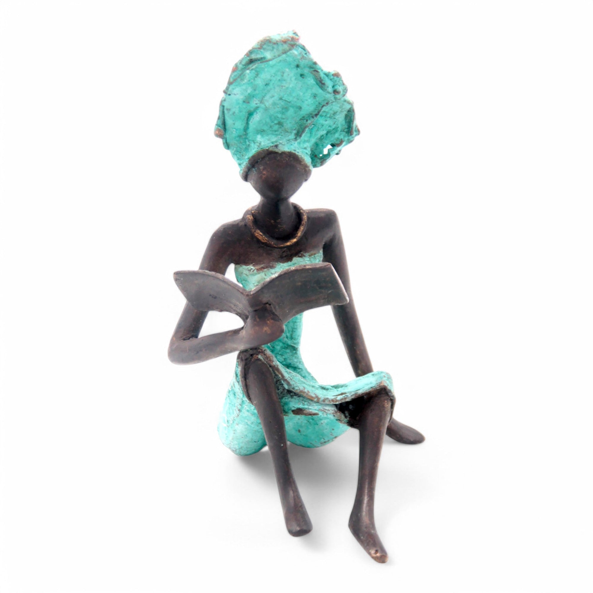 Bronze assis à poser 25 cm turquoise n°9 Bronzes d'Afrique