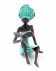 Bronze assis à poser 25 cm turquoise n°9 Bronzes d'Afrique