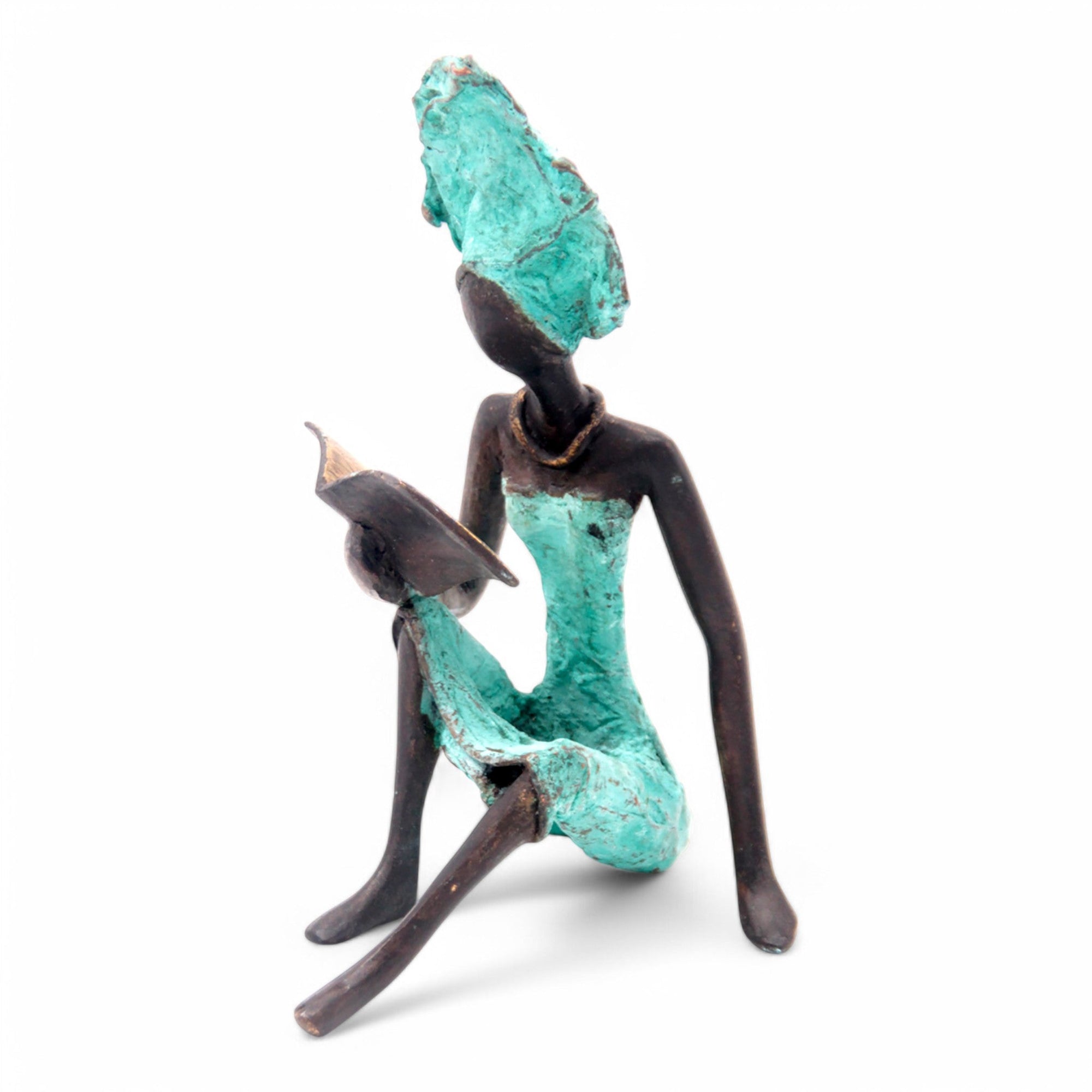 Bronze assis à poser 25 cm turquoise n°9 Bronzes d'Afrique