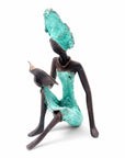 Bronze assis à poser 25 cm turquoise n°9 Bronzes d'Afrique