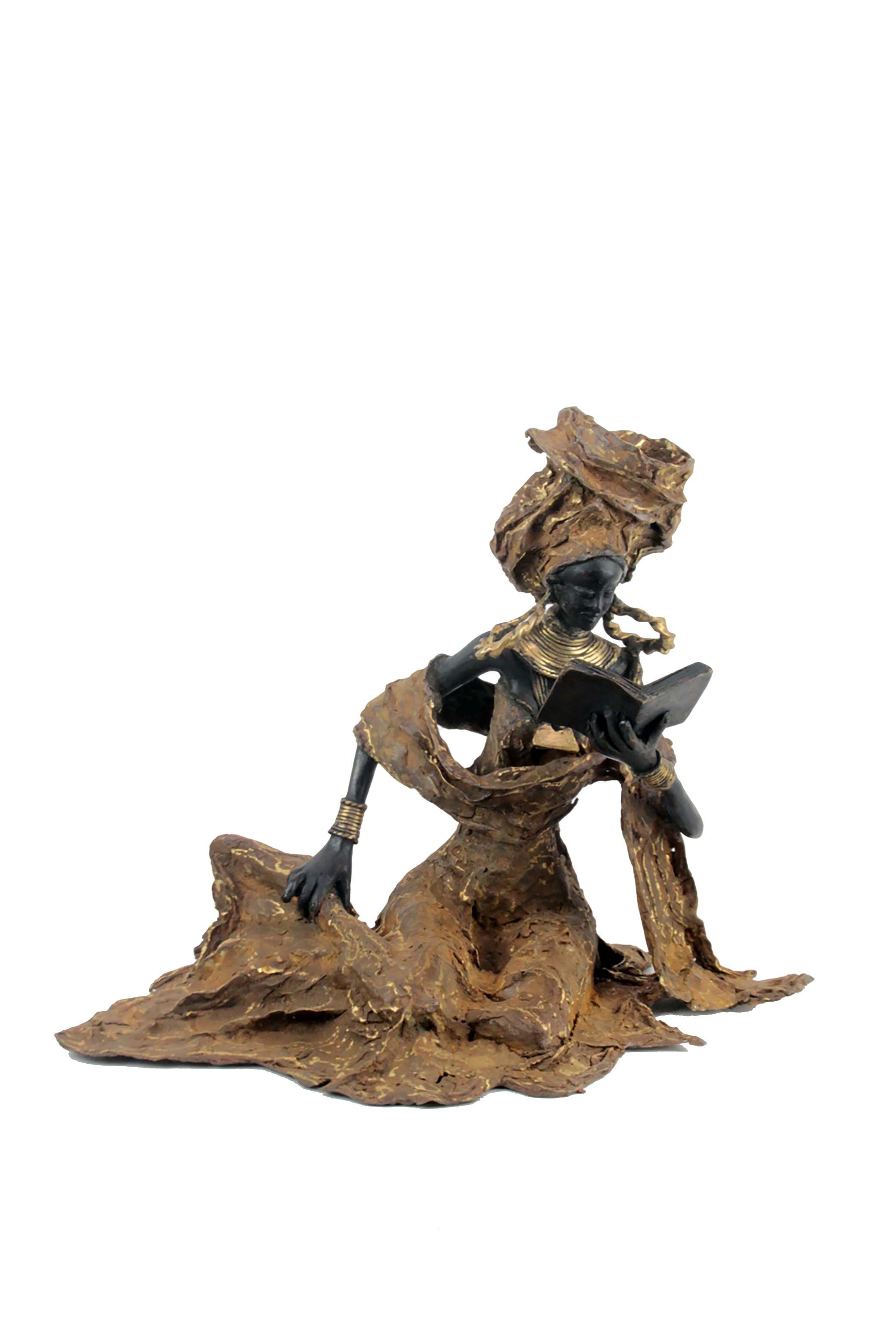 Bronze Issouf exceptionnel assis 55 cm marron n°3 Bronzes d'Afrique