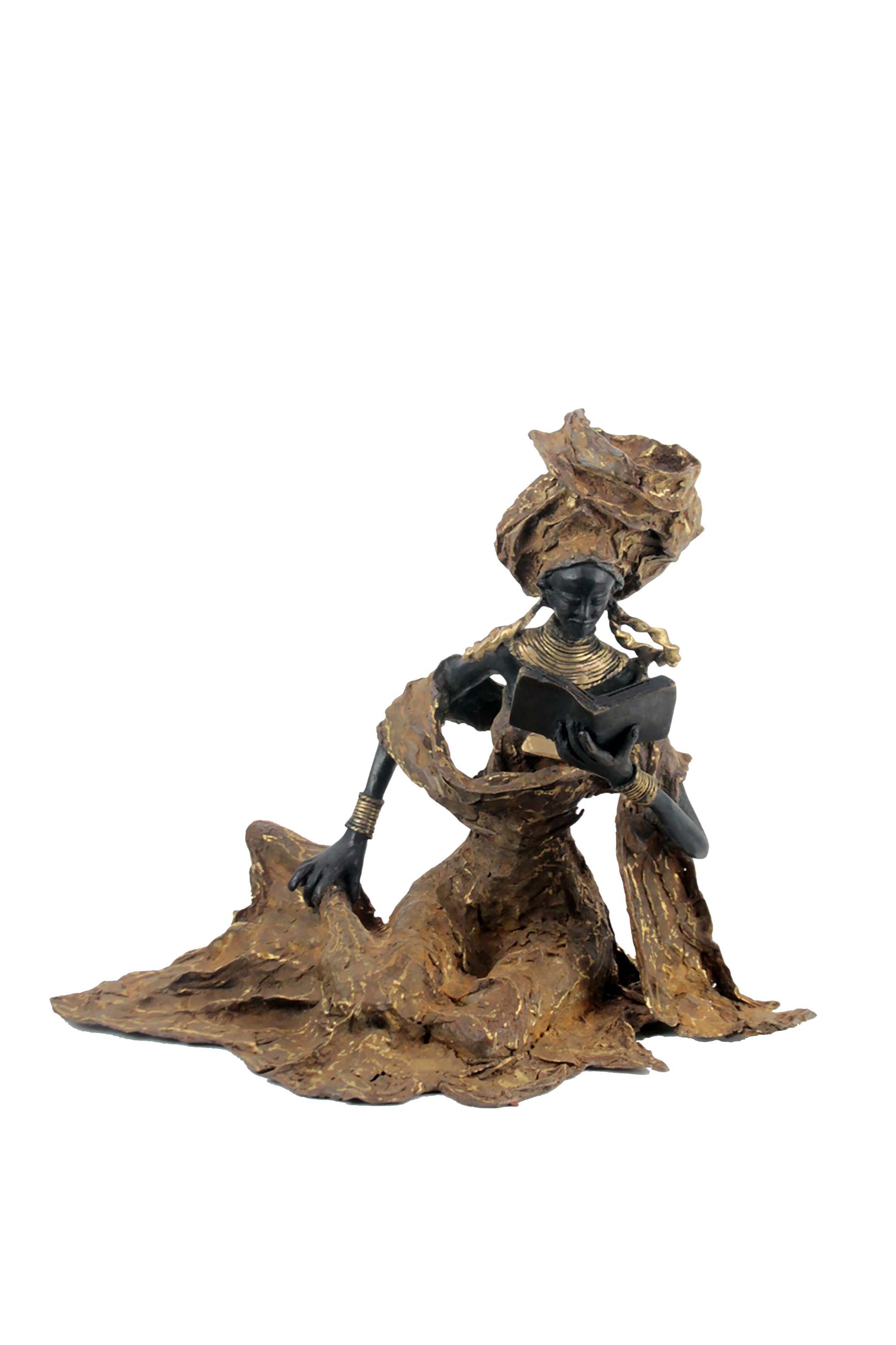 Bronze Issouf exceptionnel assis 55 cm marron n°3 Bronzes d'Afrique