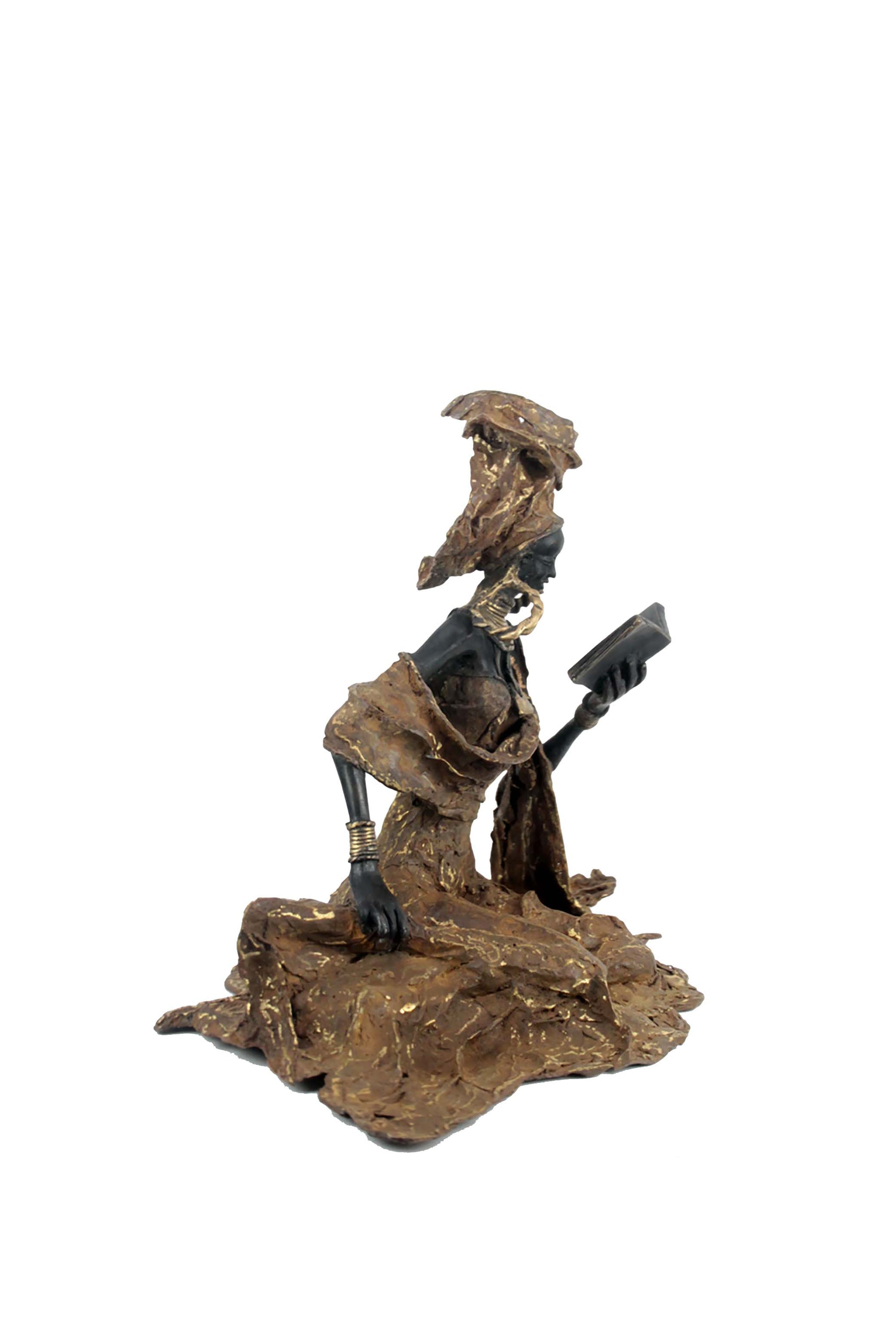 Bronze Issouf exceptionnel assis 55 cm marron n°3 Bronzes d'Afrique