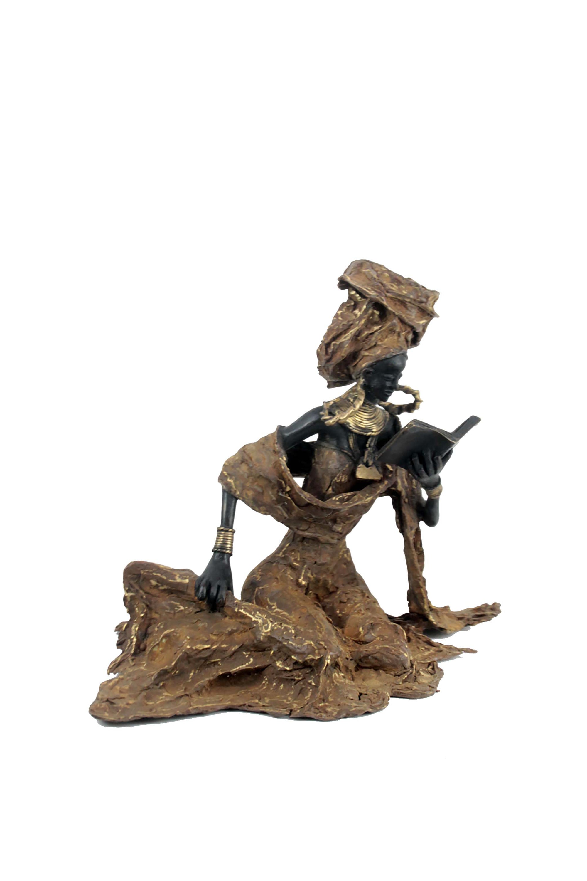 Bronze Issouf exceptionnel assis 55 cm marron n°3 Bronzes d'Afrique