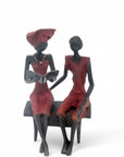Bronze couple assis 20 cm rouge n°1 Bronzes d'Afrique