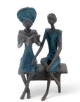 Bronze couple assis 20 cm bleu n°1 Bronzes d'Afrique