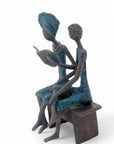 Bronze couple assis 20 cm bleu n°1 Bronzes d'Afrique