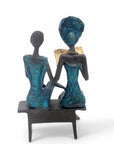Bronze couple assis 20 cm bleu n°1 Bronzes d'Afrique