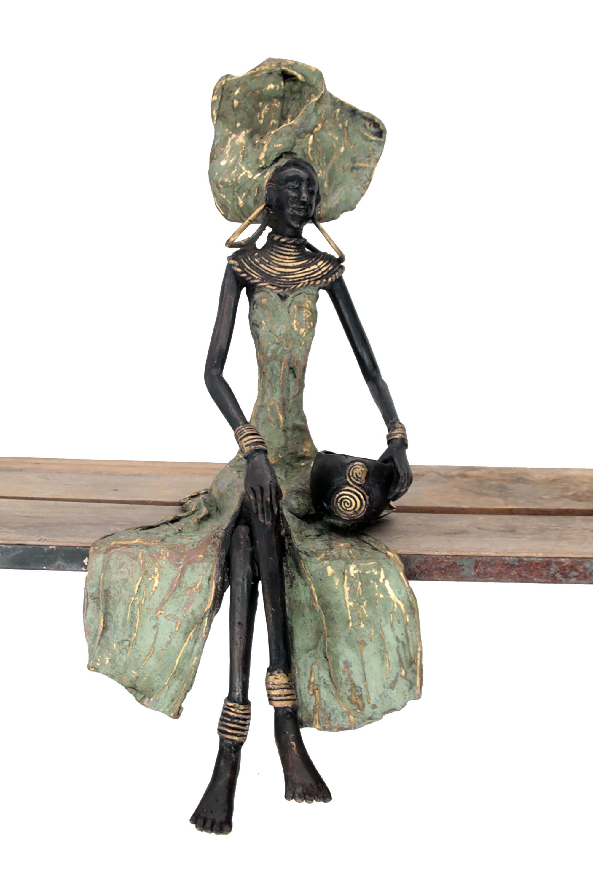 Bronze assis 40 cm vert n°12 Bronzes d'Afrique