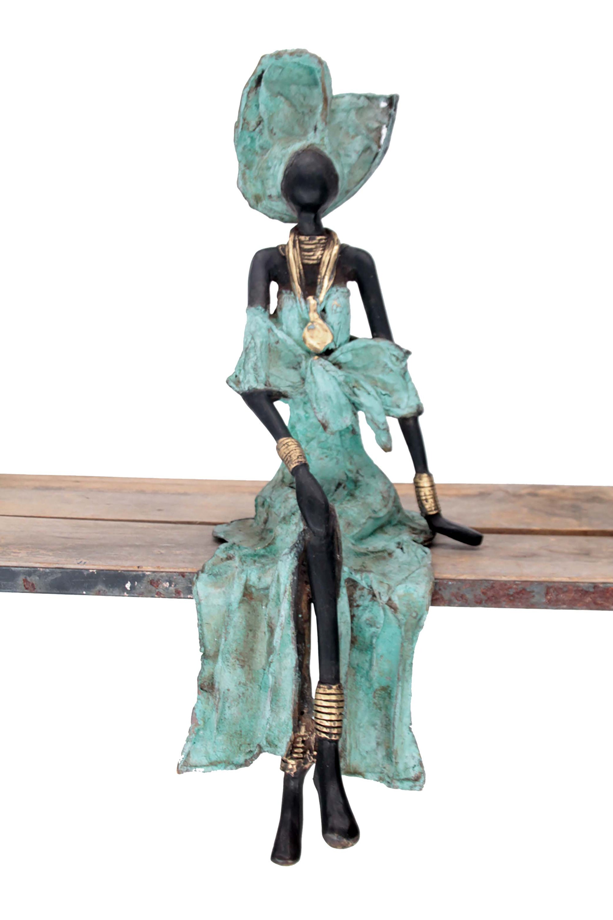Bronze assis 40 cm turquoise n°1 Bronzes d'Afrique