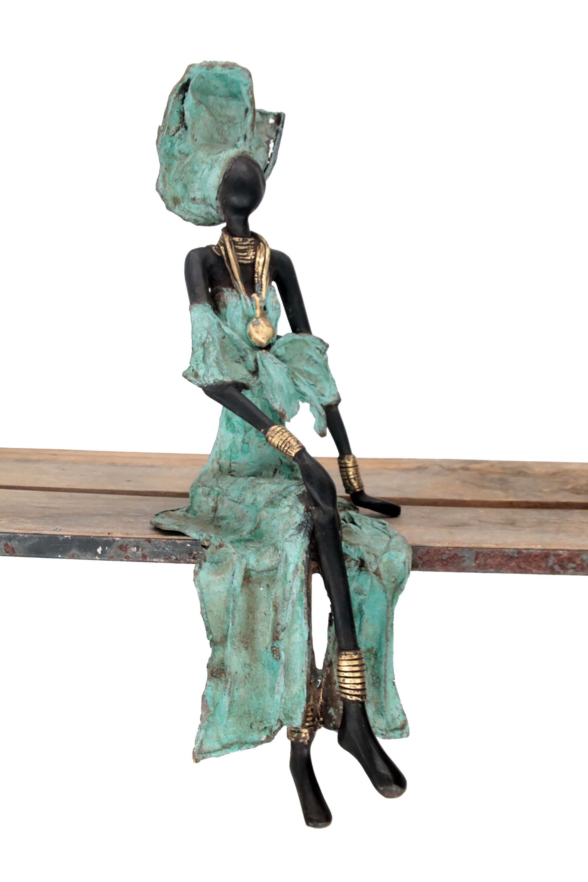 Bronze assis 40 cm turquoise n°1 Bronzes d'Afrique