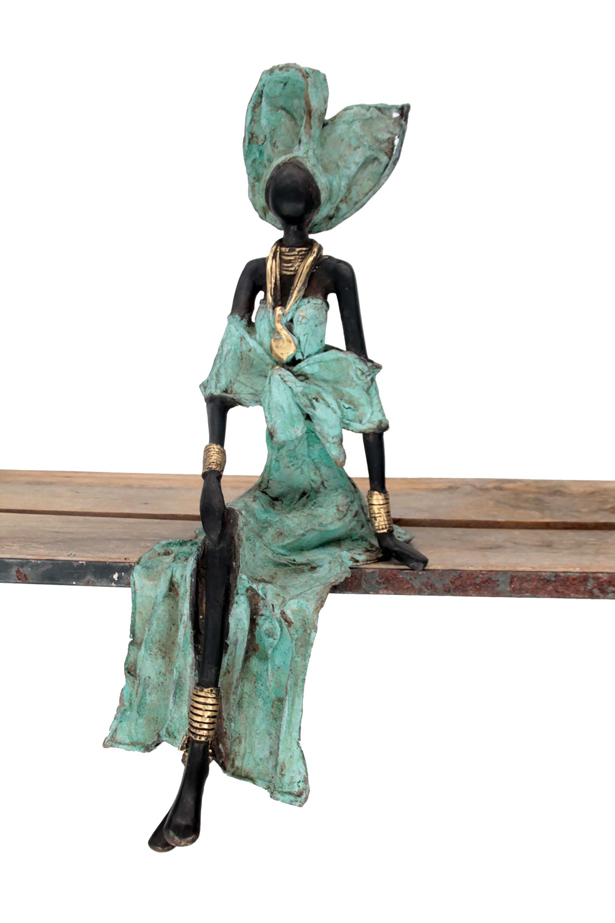 Bronze assis 40 cm turquoise n°1 Bronzes d'Afrique
