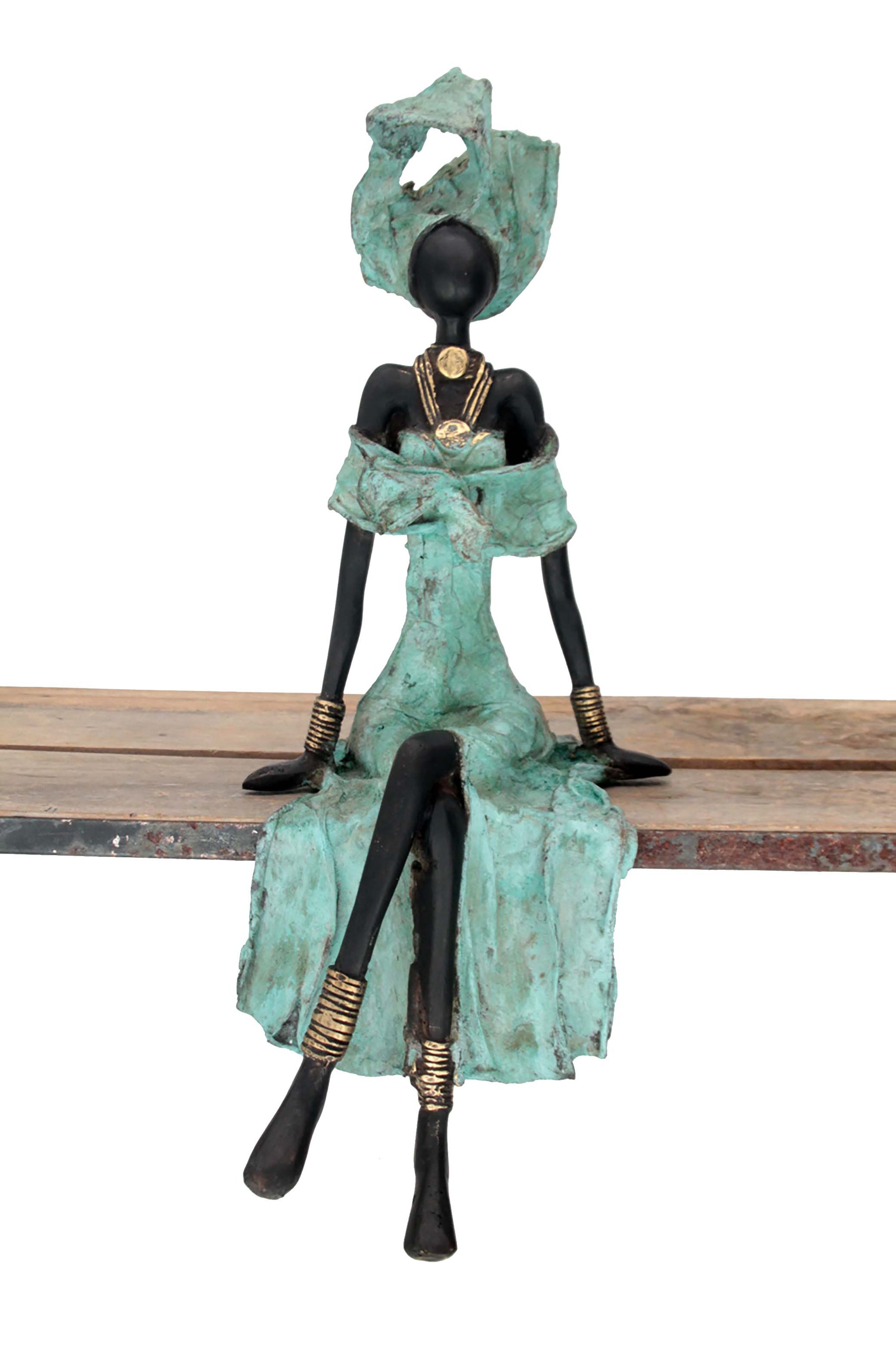 Bronze assis 40 cm turquoise n°2 Bronzes d'Afrique