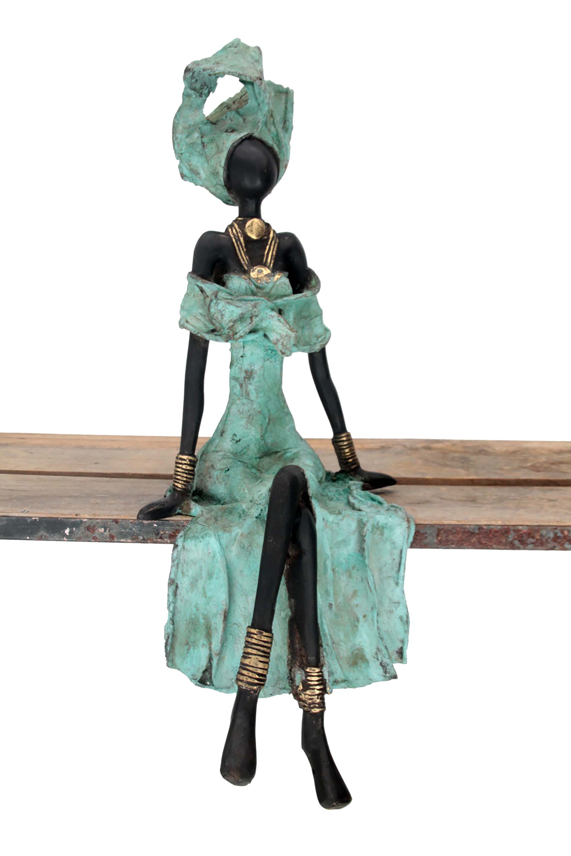 Bronze assis 40 cm turquoise n°2 Bronzes d'Afrique