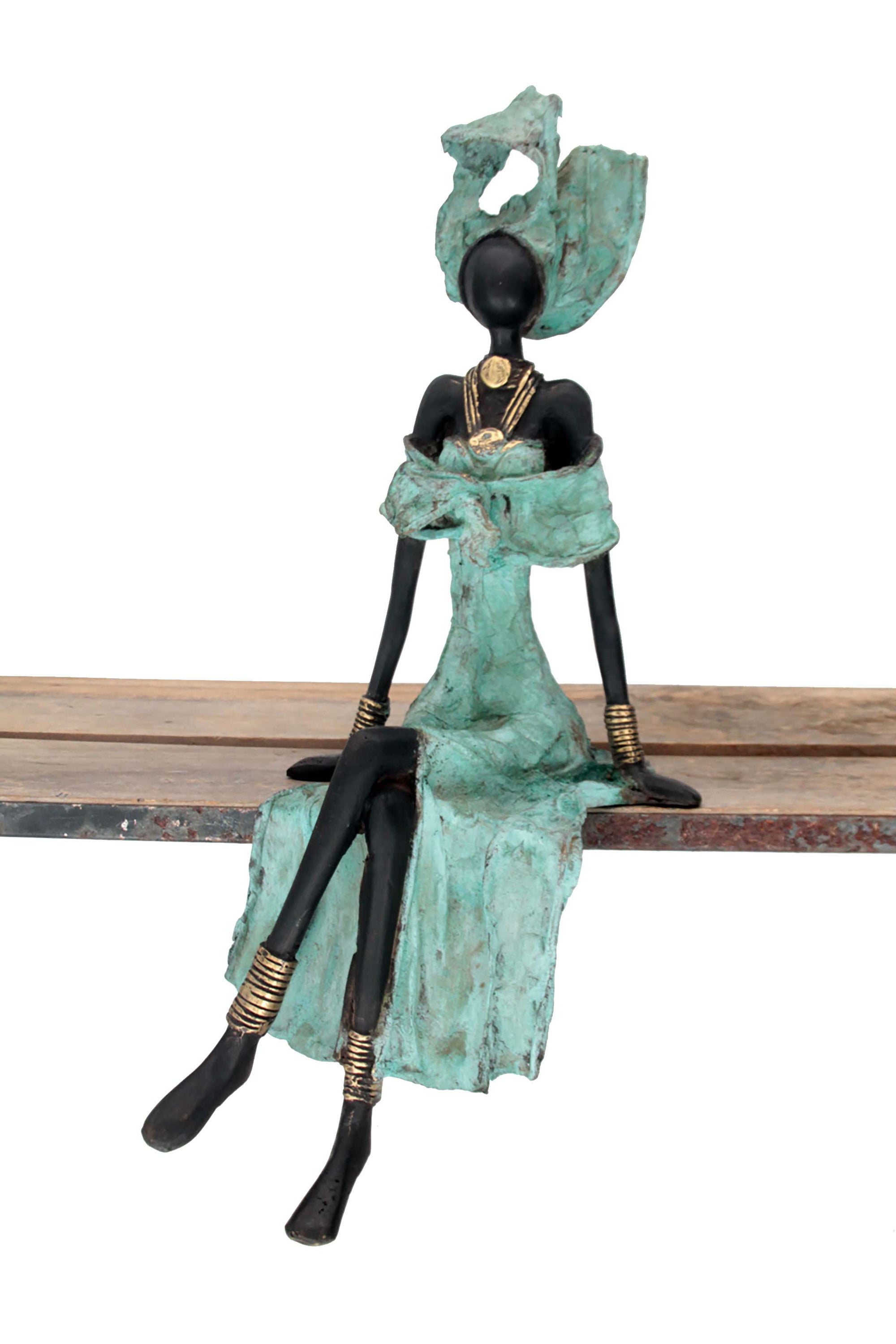 Bronze assis 40 cm turquoise n°2 Bronzes d'Afrique