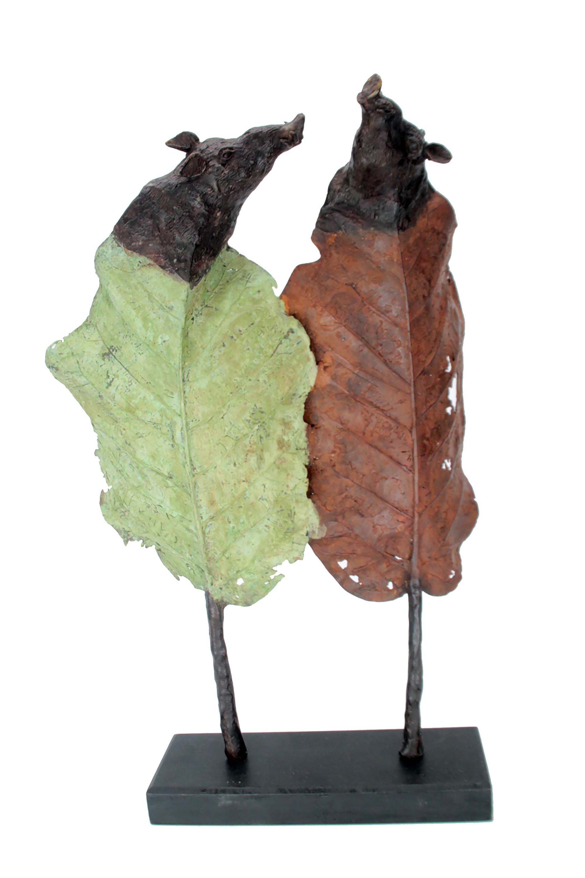 Bronze Feuille couple de sangliers 56 cm marron et vert n°1 Bronzes d'Afrique
