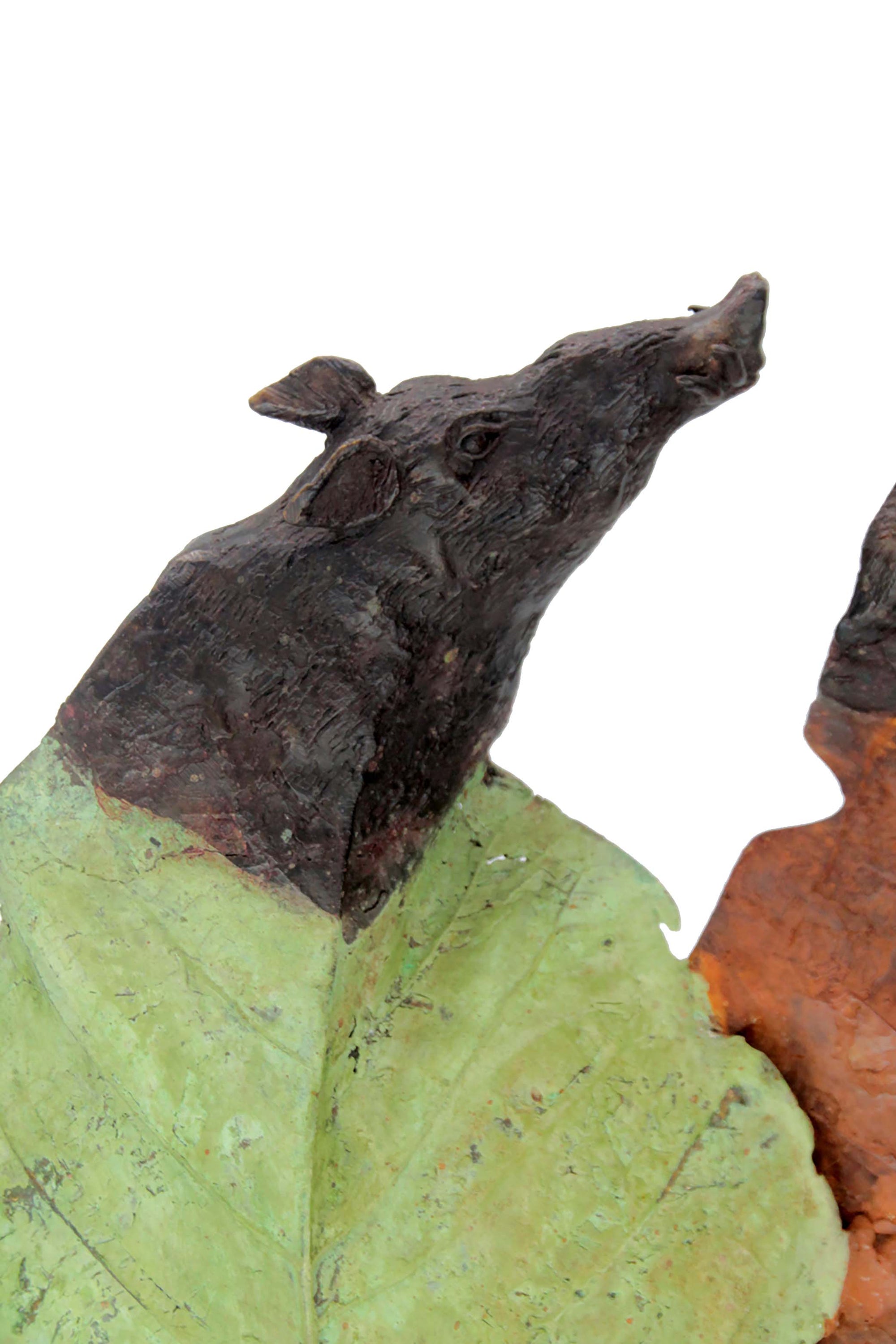 Bronze Feuille couple de sangliers 56 cm marron et vert n°1 Bronzes d'Afrique