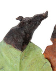 Bronze Feuille couple de sangliers 56 cm marron et vert n°1 Bronzes d'Afrique