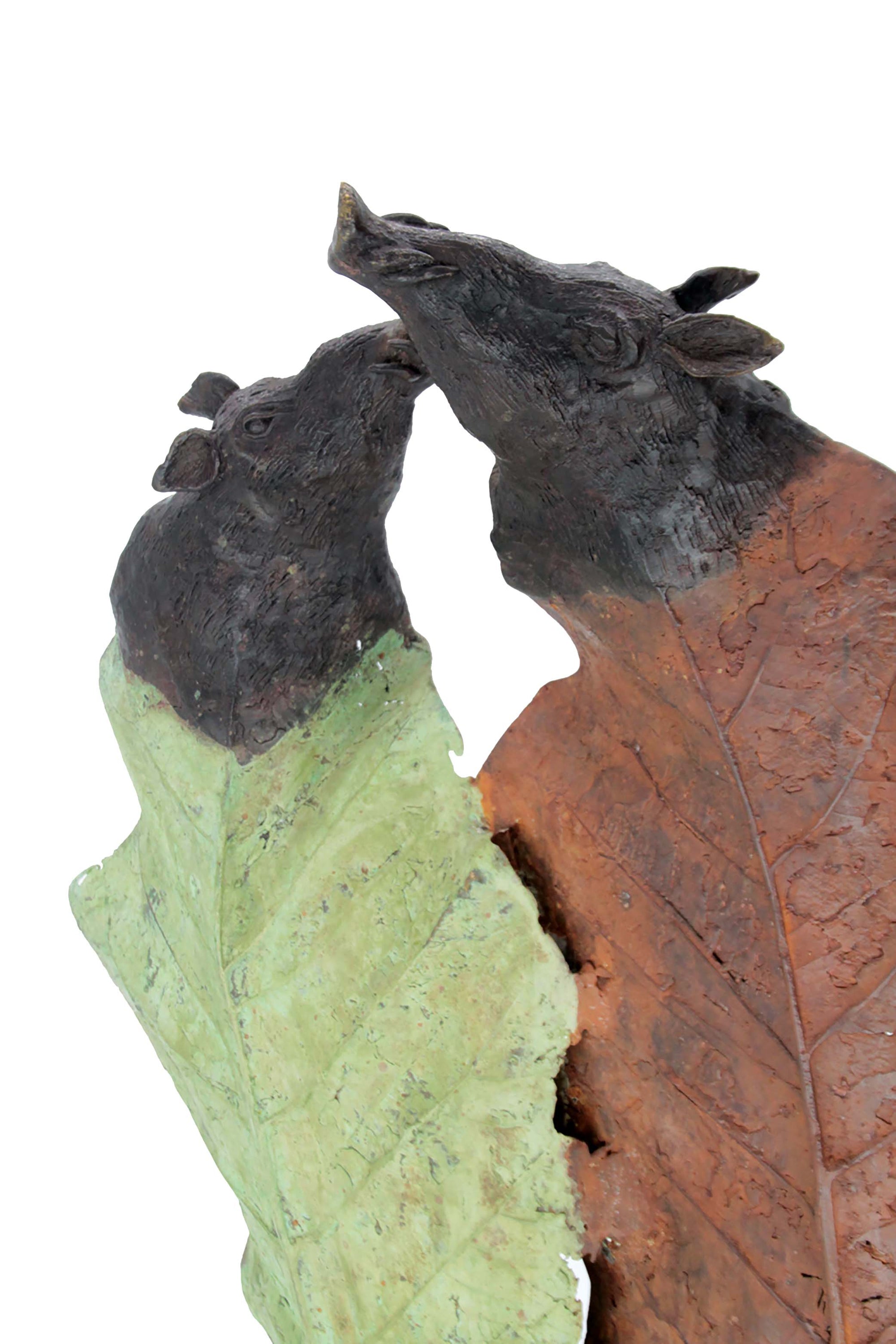Bronze Feuille couple de sangliers 56 cm marron et vert n°1 Bronzes d'Afrique