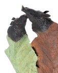 Bronze Feuille couple de sangliers 56 cm marron et vert n°1 Bronzes d'Afrique