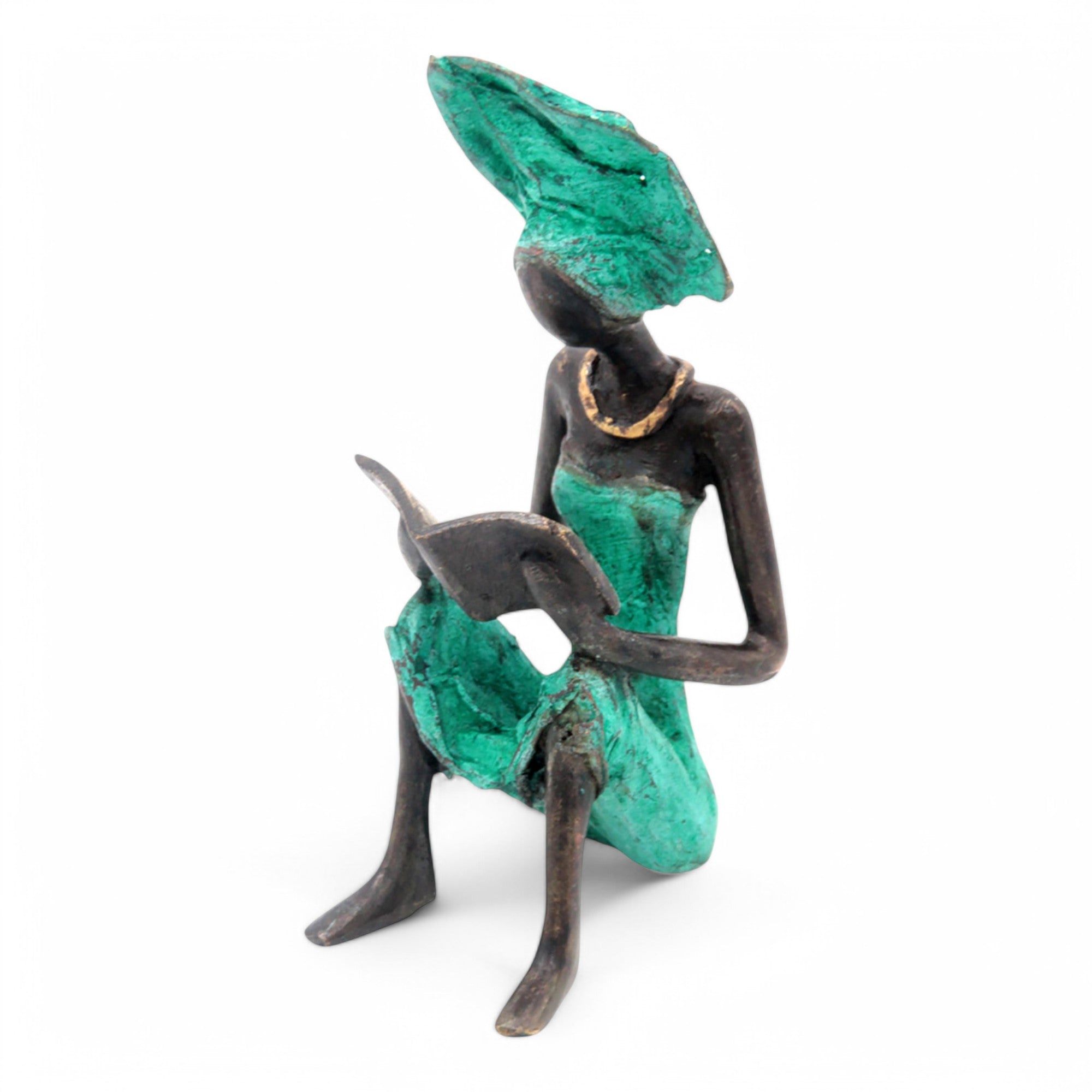 Bronze assis à poser 25 cm vert n°3 Bronzes d'Afrique