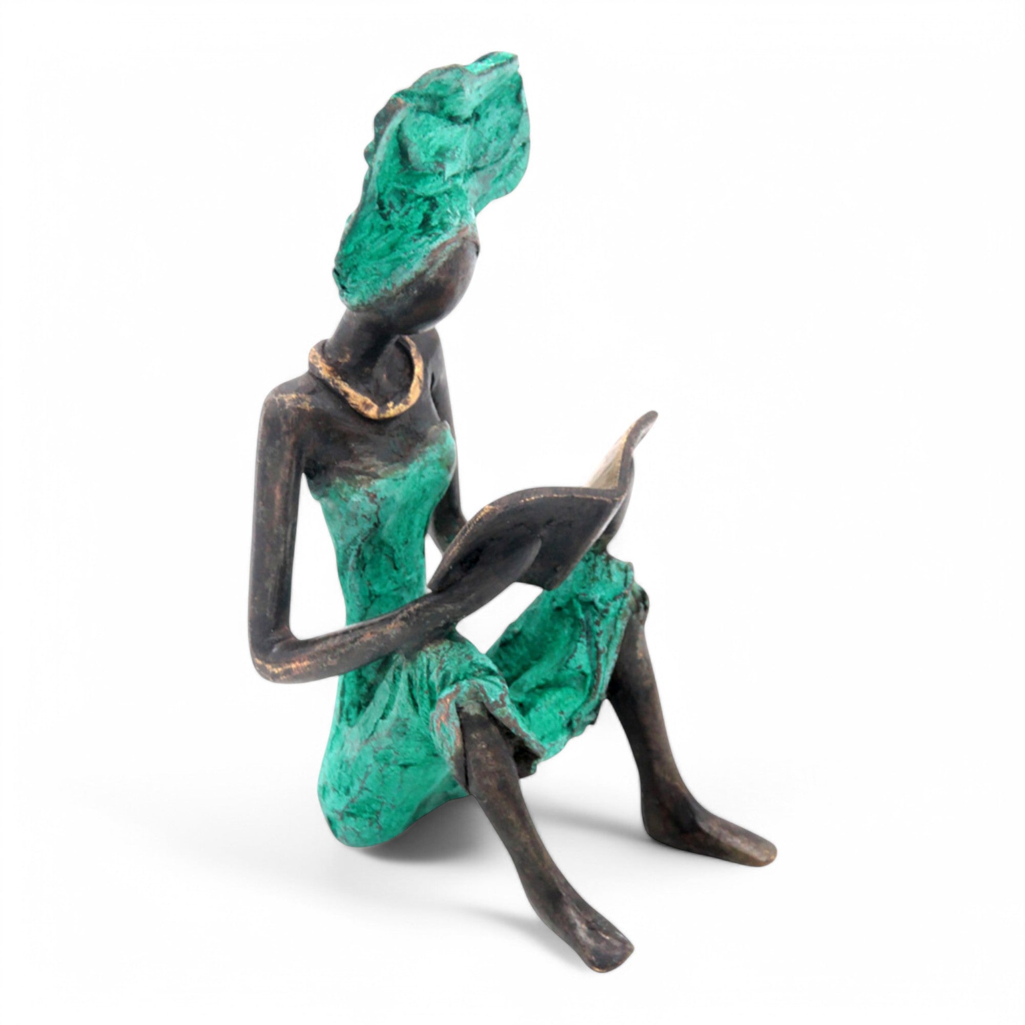 Bronze assis à poser 25 cm vert n°3 Bronzes d'Afrique