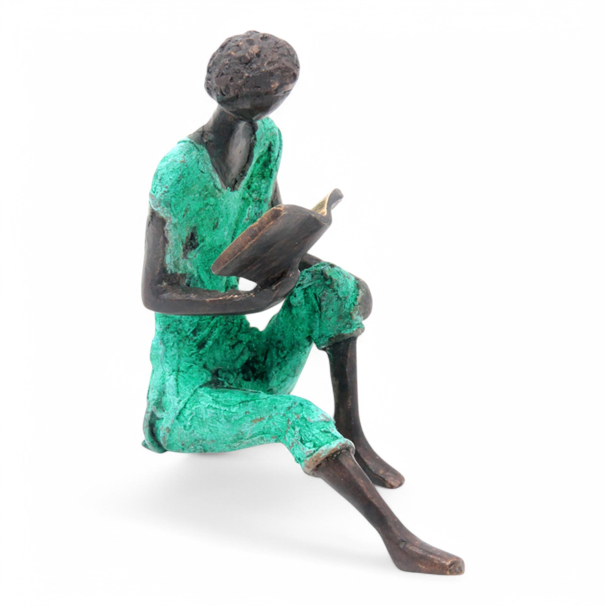 Bronze assis à poser 25 cm vert n°6 Bronzes d'Afrique