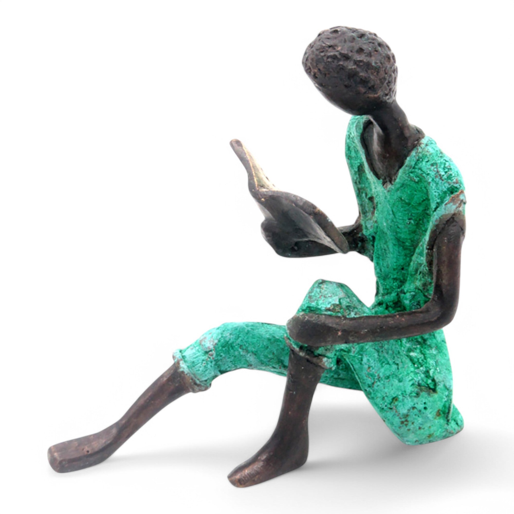 Bronze assis à poser 25 cm vert n°6 Bronzes d'Afrique