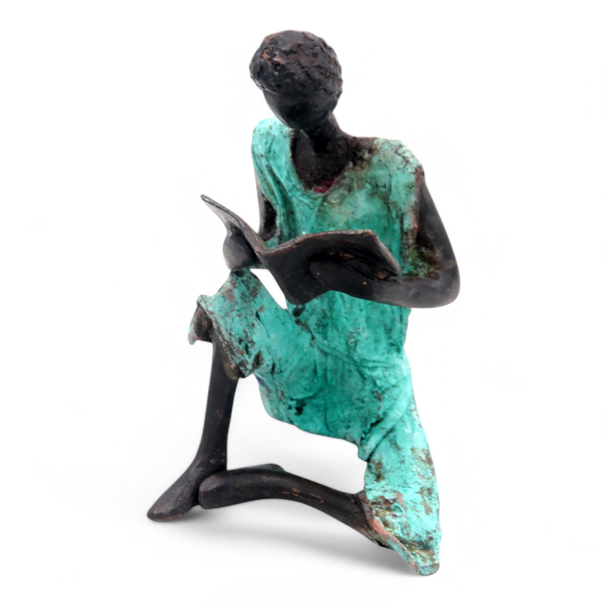 Bronze assis à poser 25 cm turquoise n°6 Bronzes d'Afrique