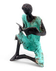 Bronze assis à poser 25 cm turquoise n°6 Bronzes d'Afrique