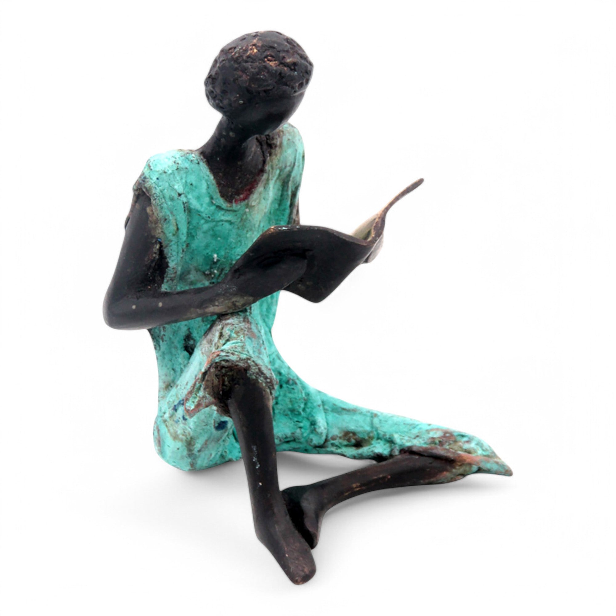 Bronze assis à poser 25 cm turquoise n°6 Bronzes d'Afrique