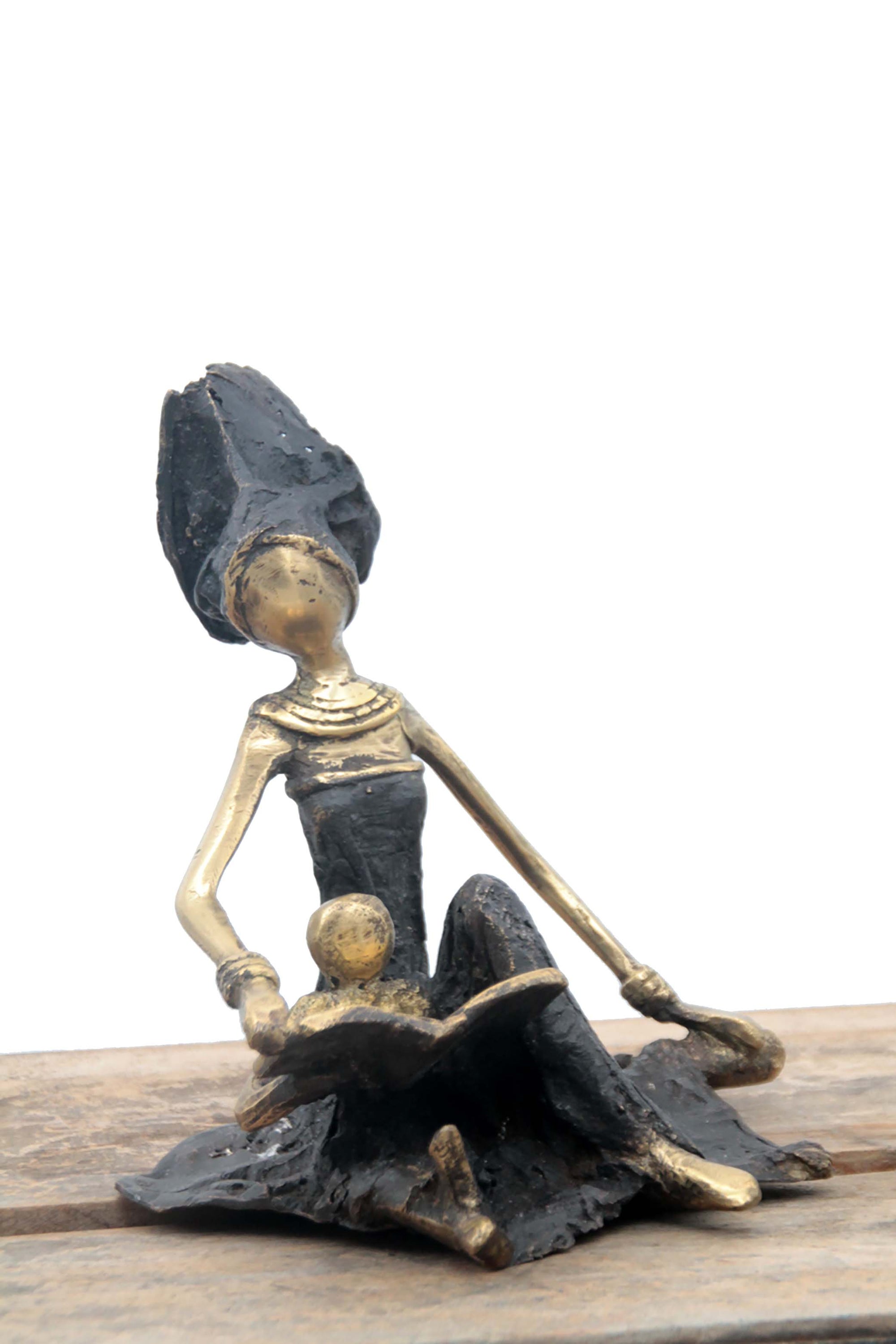 Bronze assis au sol 25 cm noir et doré n°1 Bronzes d'Afrique
