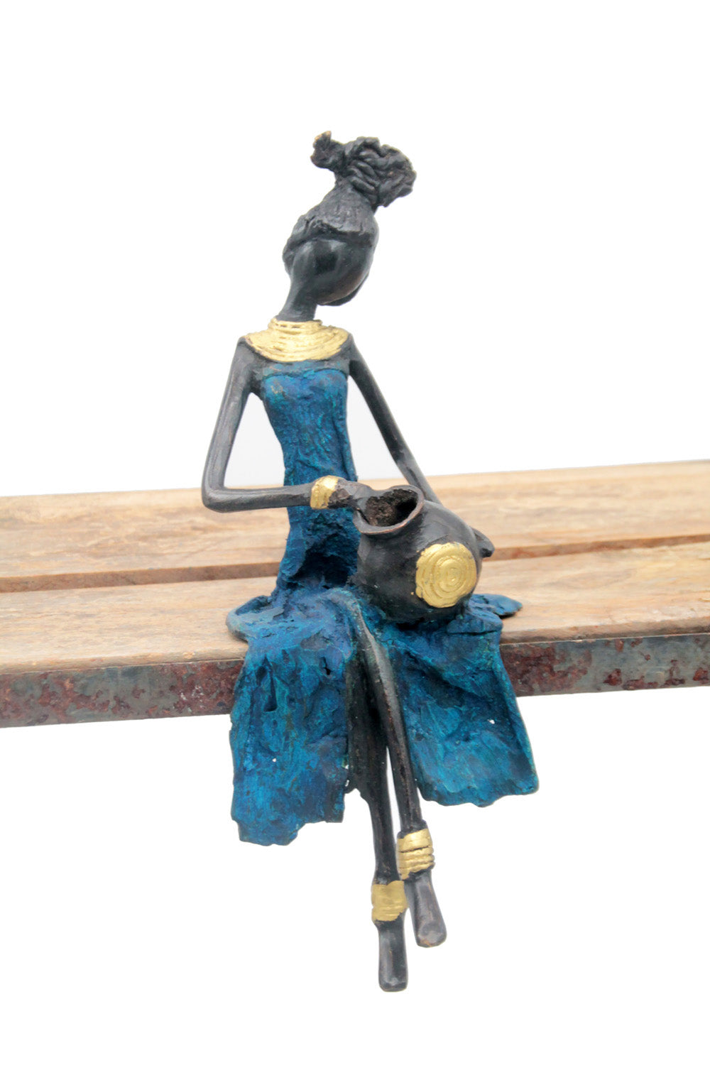 Bronze assis 25 cm bleu n°16 Bronzes d'Afrique