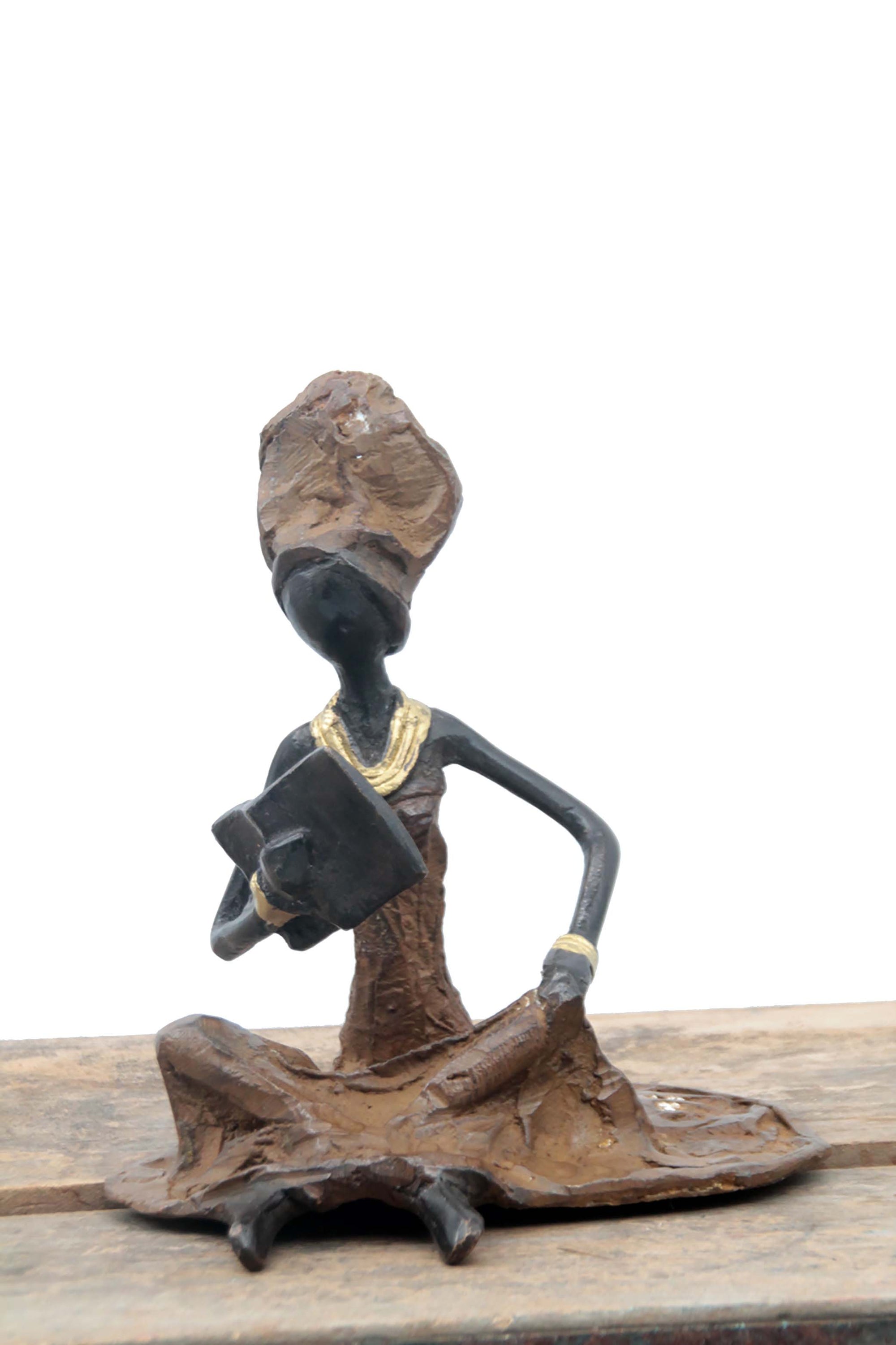 Bronze assis au sol 25 cm marron n°1 Bronzes d'Afrique