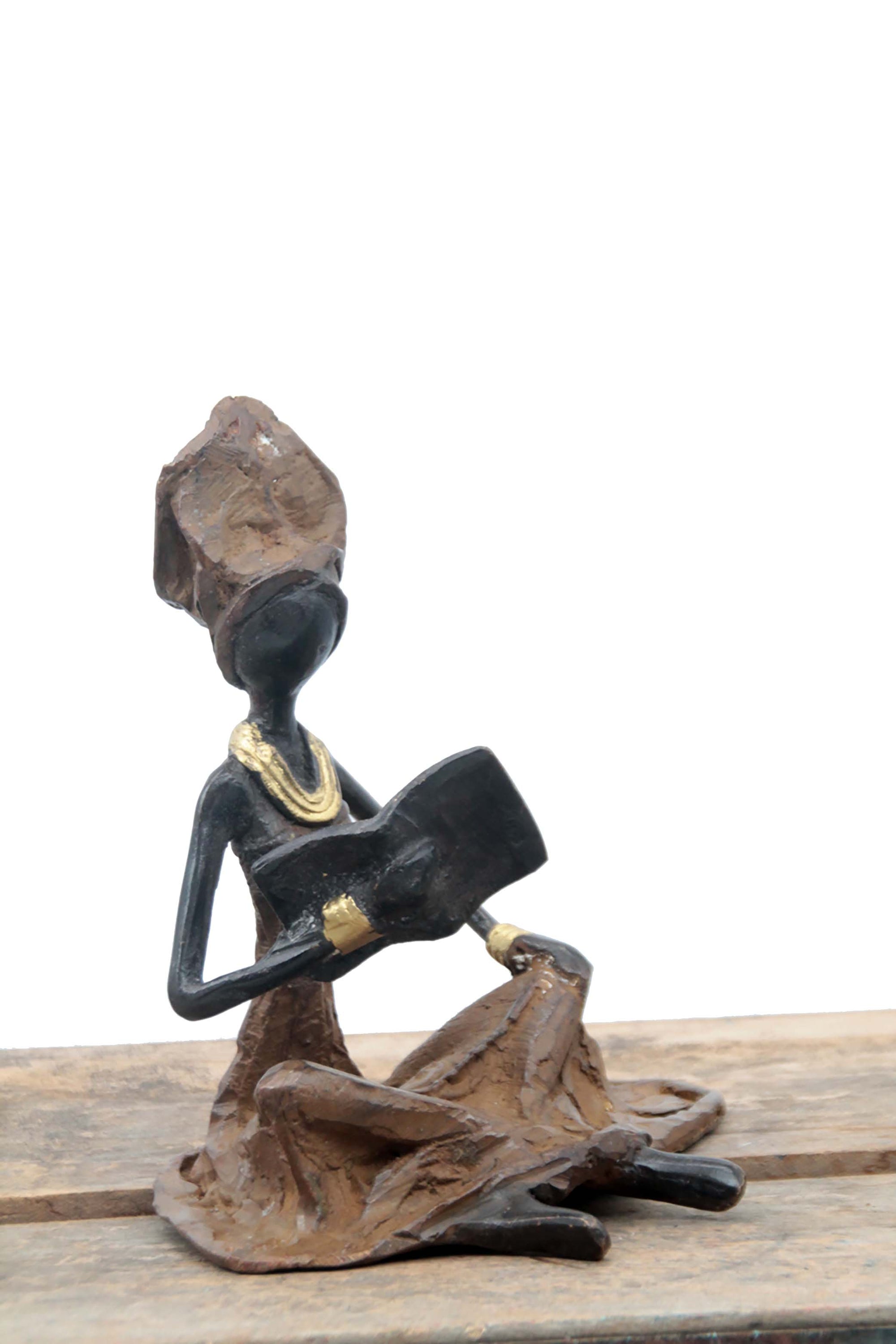 Bronze assis au sol 25 cm marron n°1 Bronzes d'Afrique