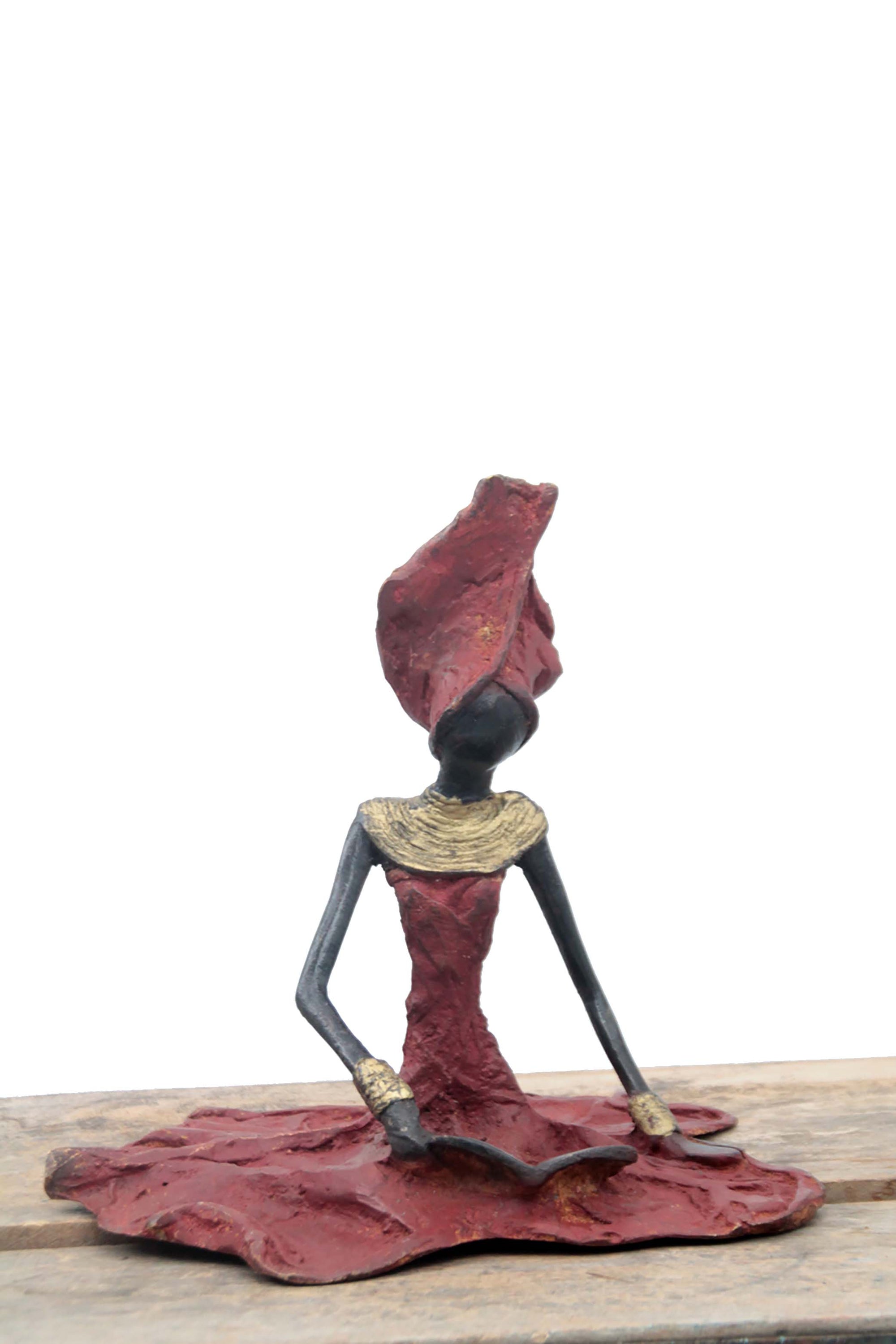 Bronze assis au sol 25 cm rouge n°2 Bronzes d'Afrique