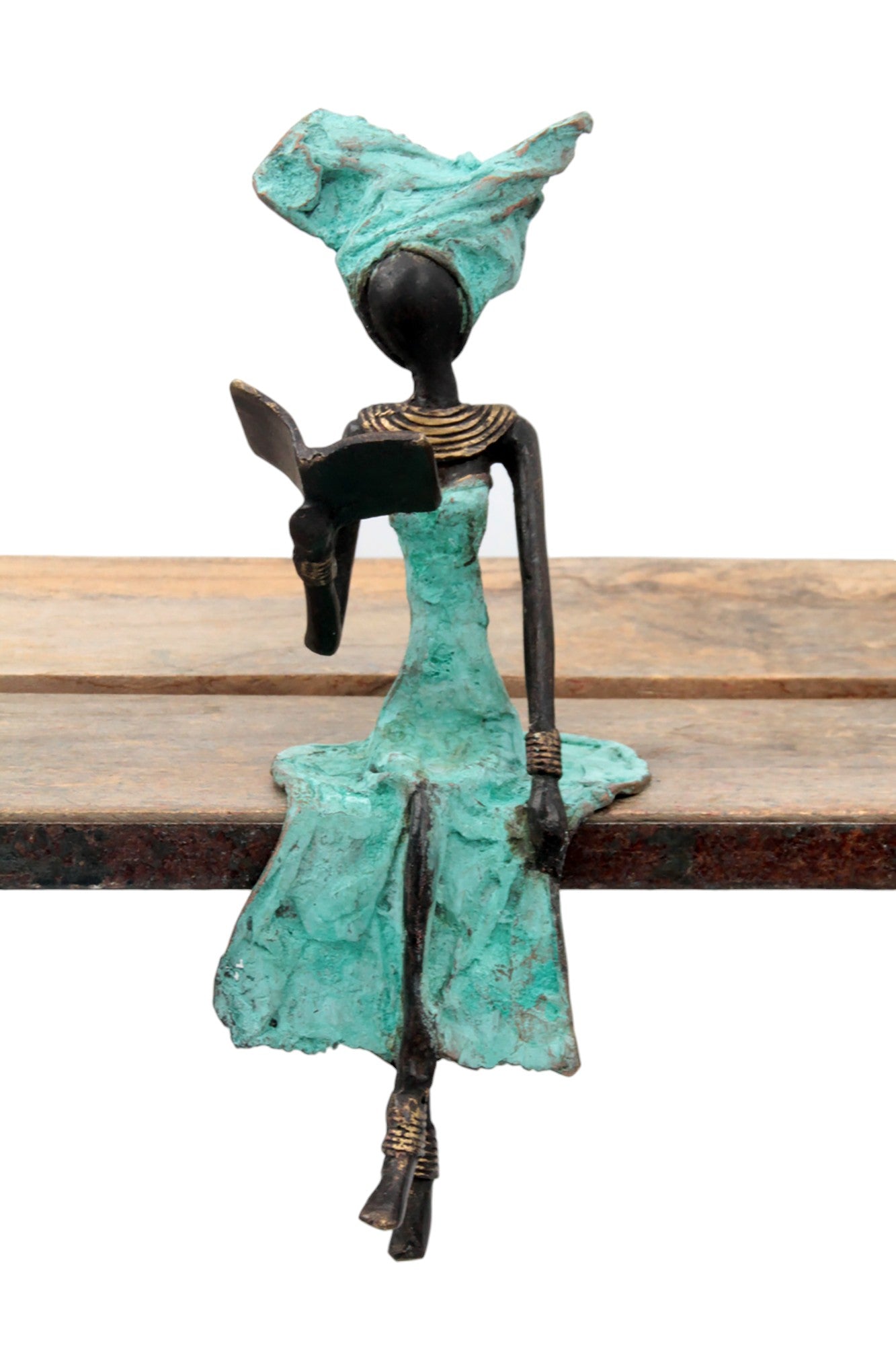 Bronze assis 25 cm turquoise n°10 Bronzes d'Afrique