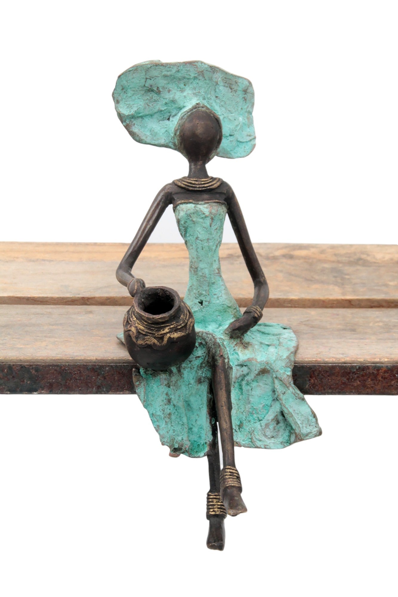 Bronze assis 25 cm turquoise n°15 Bronzes d'Afrique