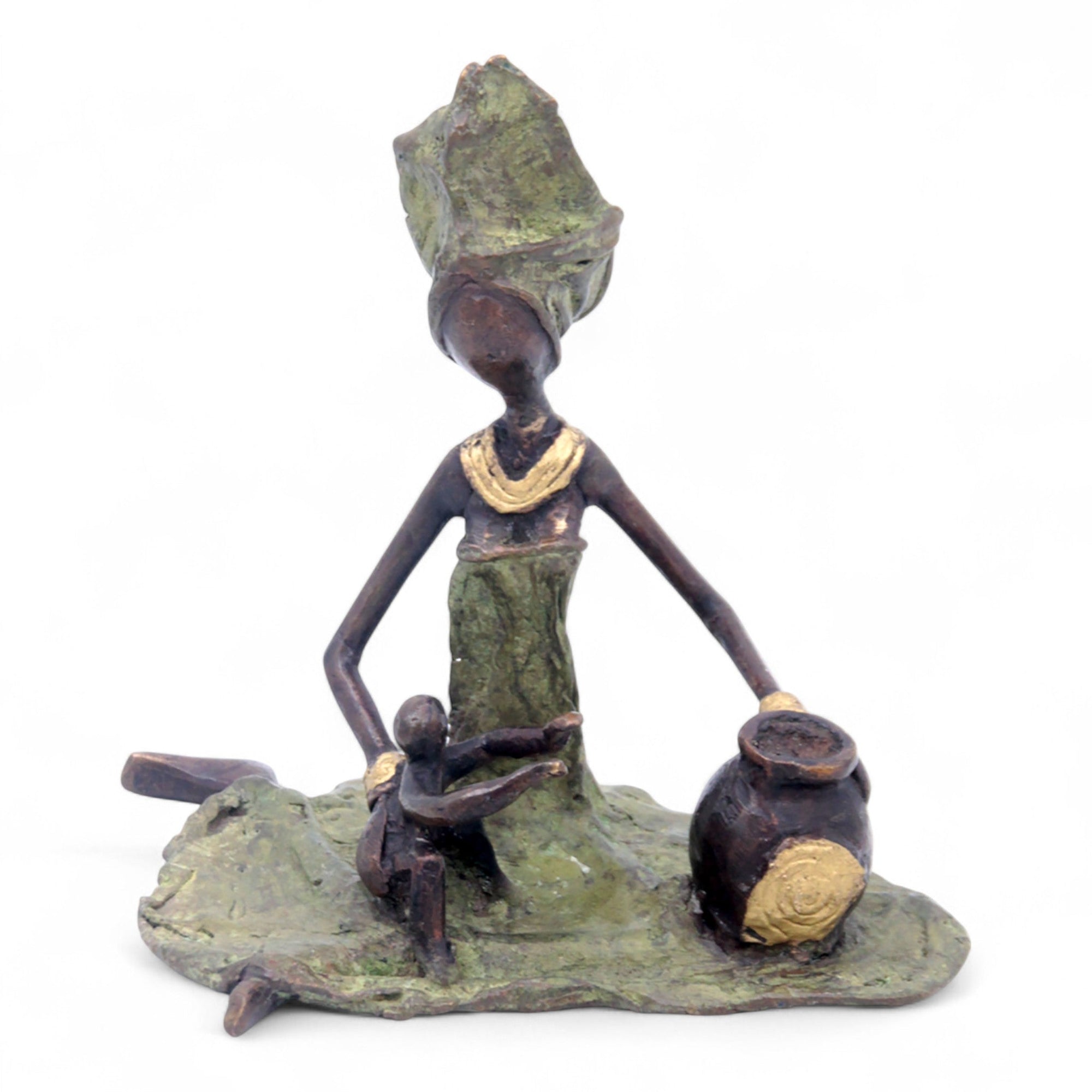 Bronze assis au sol 25 cm vert n°3