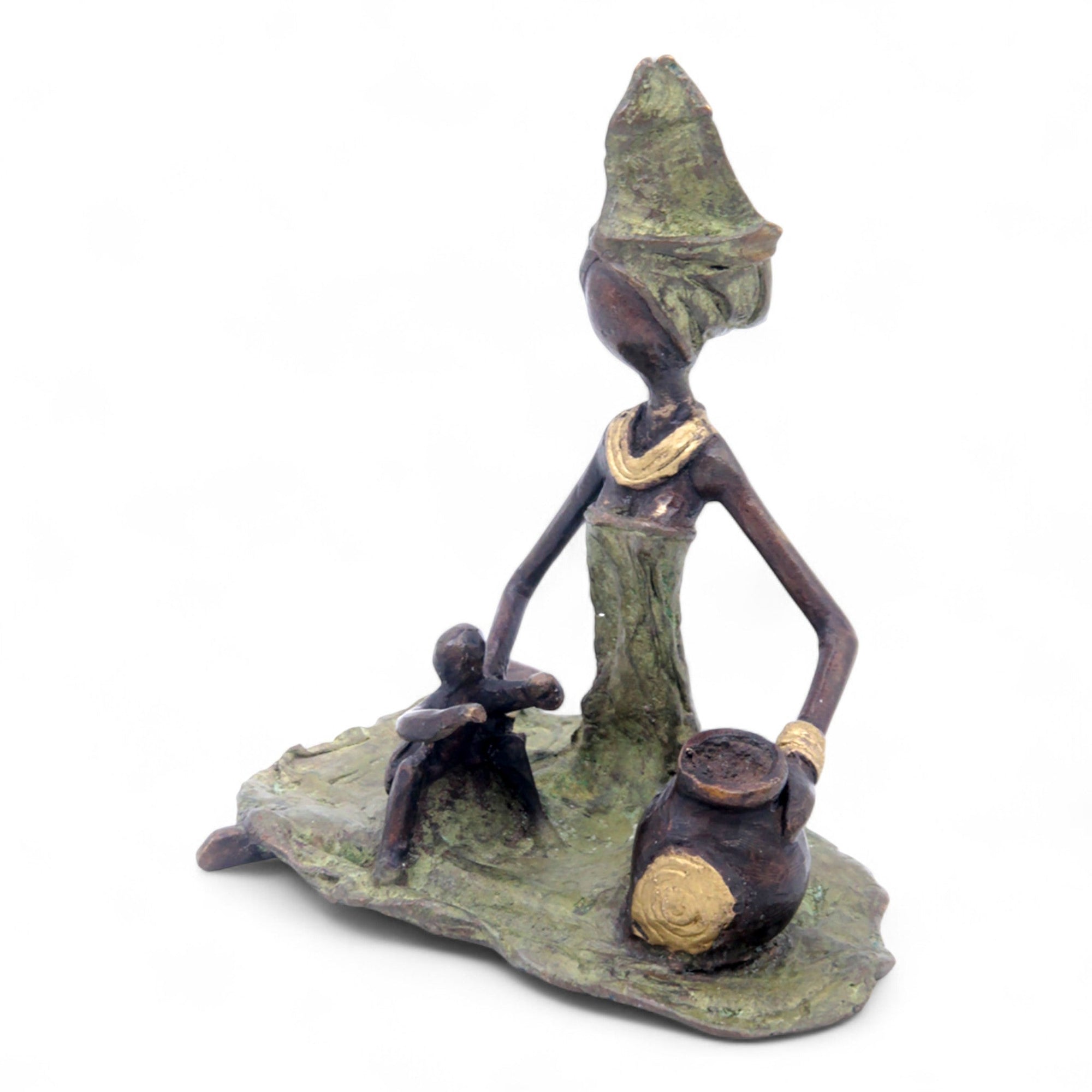 Bronze assis au sol 25 cm vert n°3