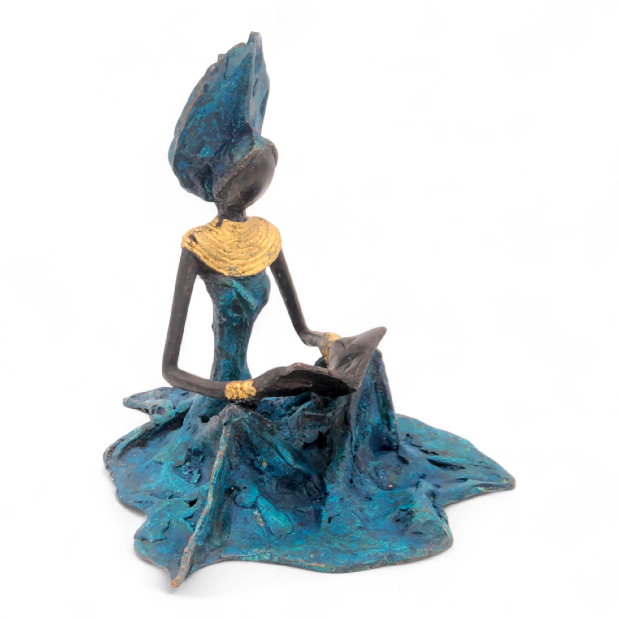 Bronze assis au sol 25 cm bleu n°4