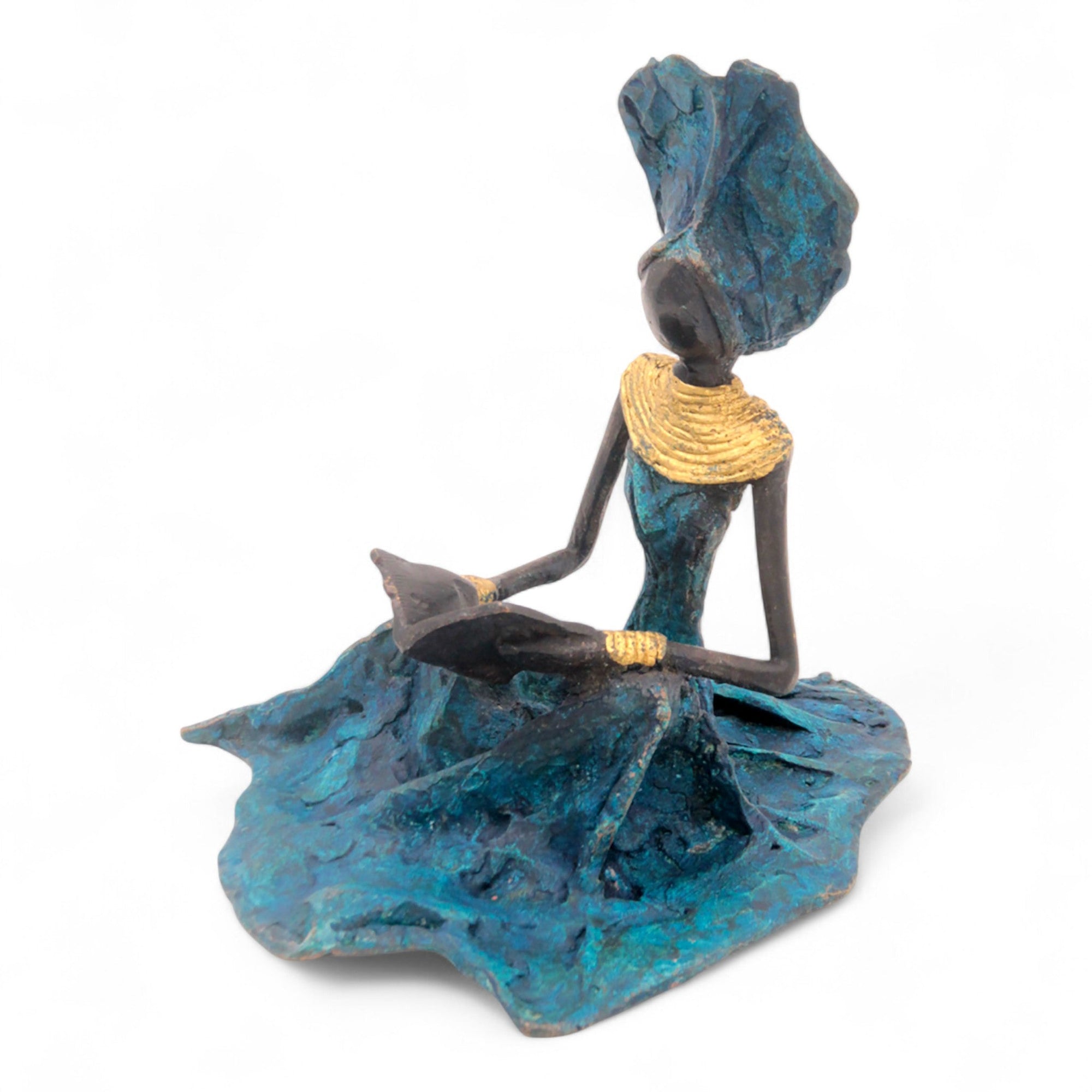 Bronze assis au sol 25 cm bleu n°4