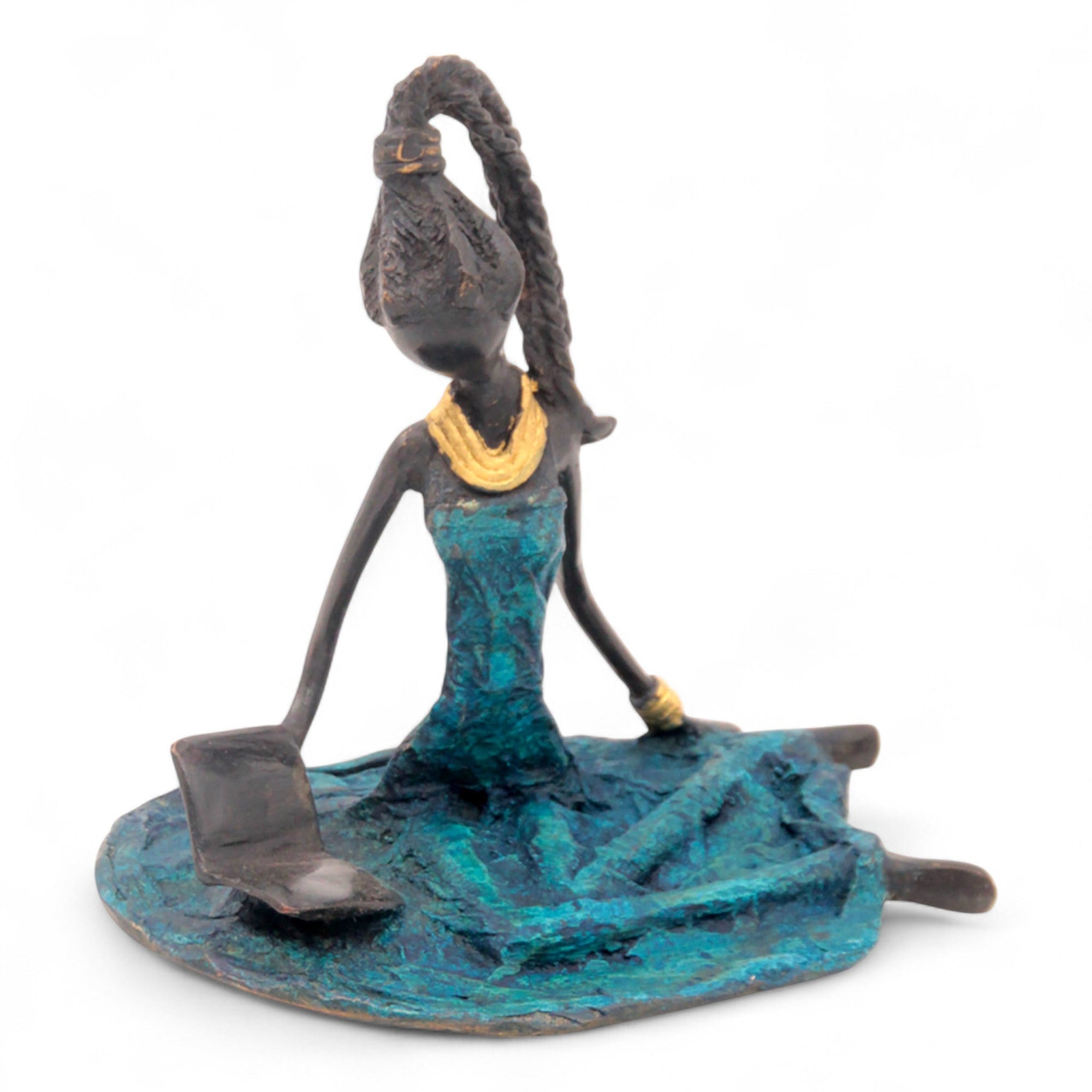 Bronze assis au sol 25 cm bleu n°7