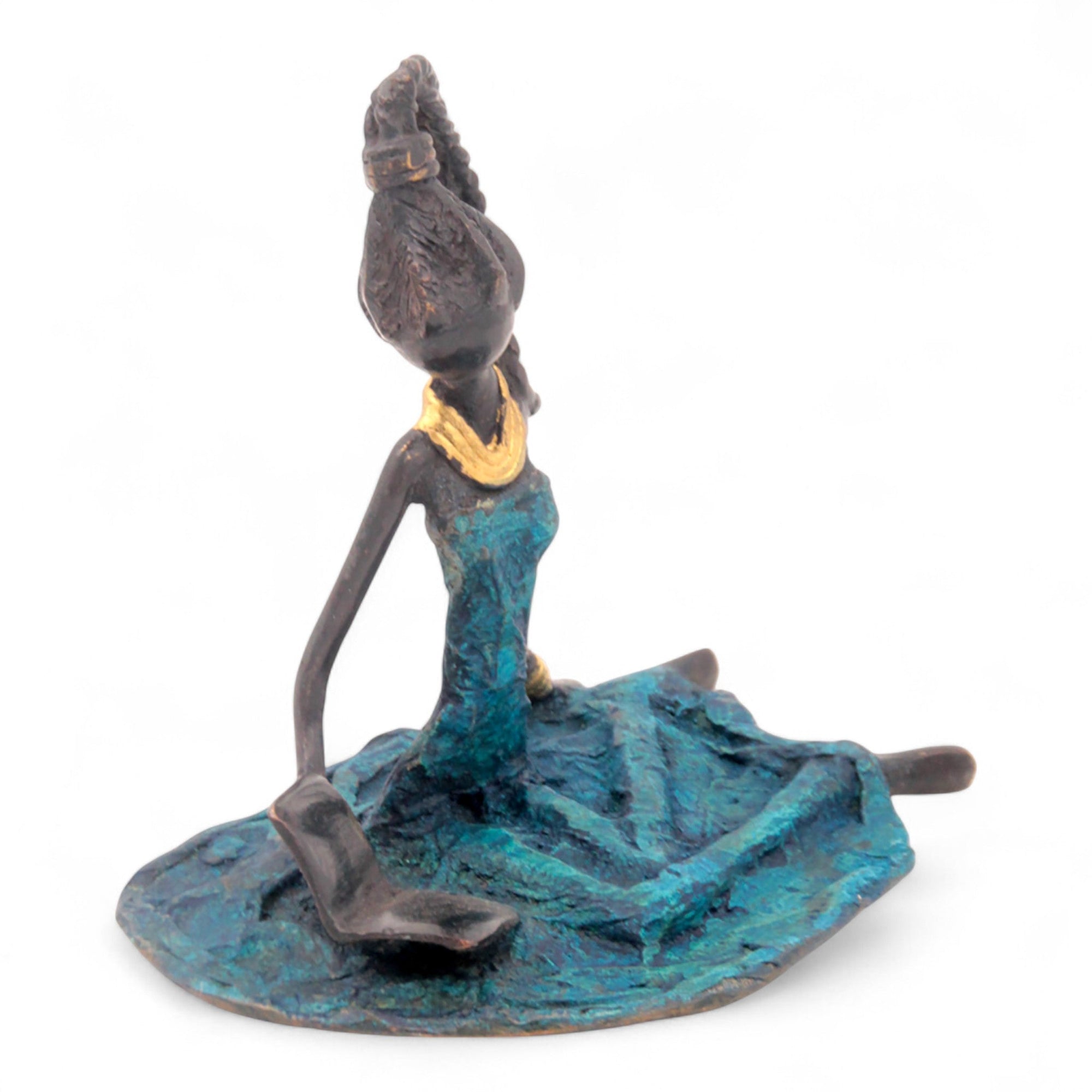 Bronze assis au sol 25 cm bleu n°7
